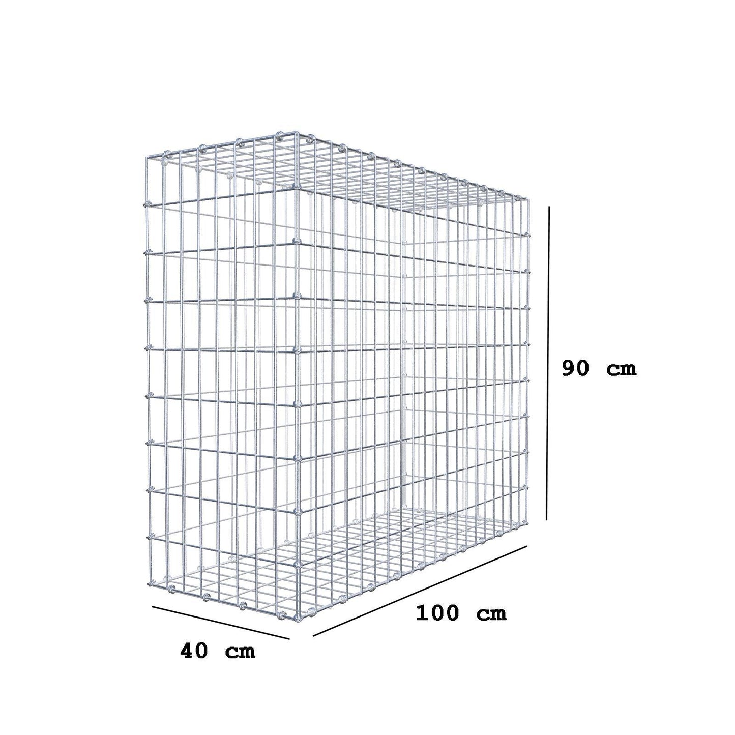 Gabion 100 cm x 90 cm x 40 cm (L x H x D), maskstorlek 5 x 10 cm, spiralring
