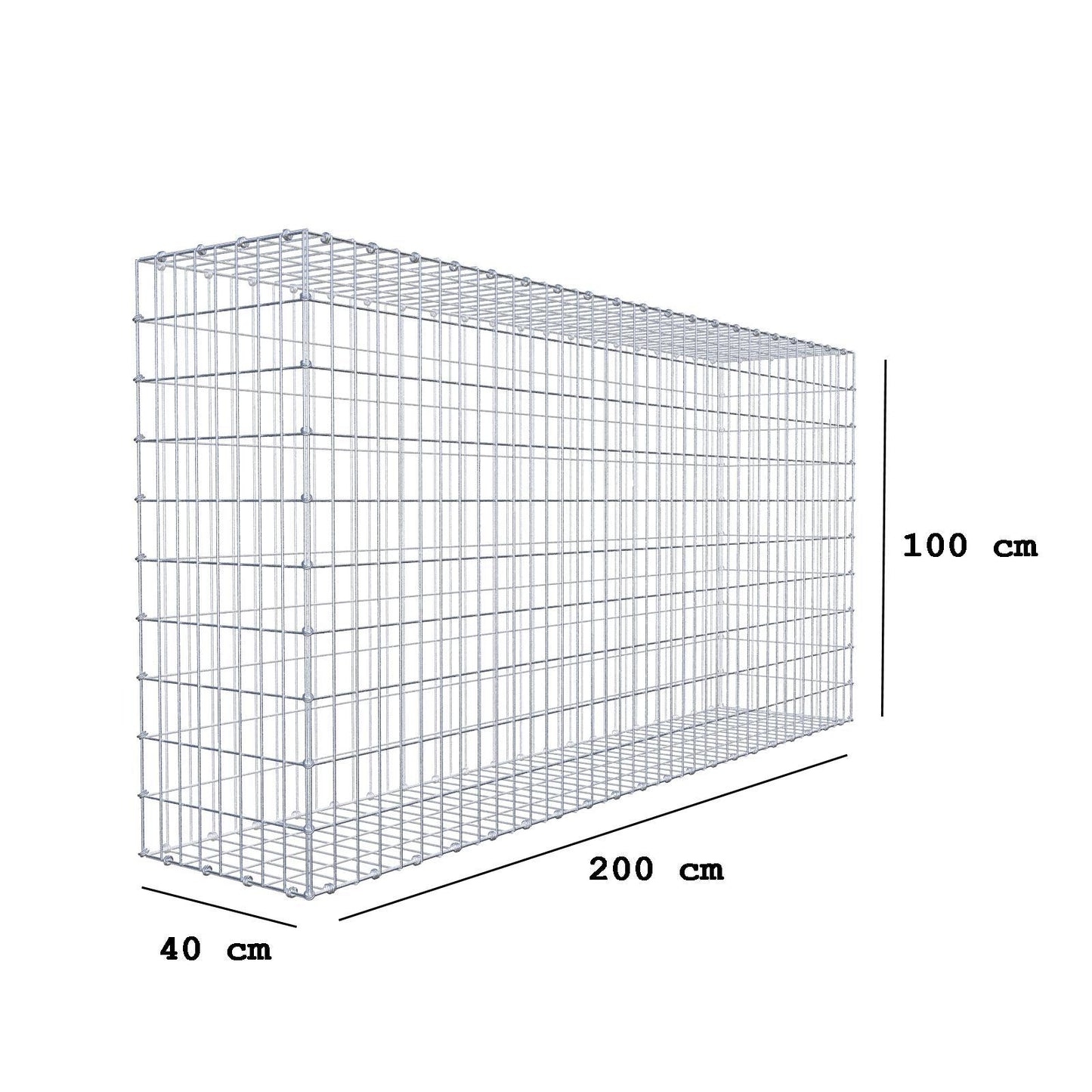 Gabion 200 cm x 100 cm x 40 cm (L x H x D), maskstorlek 5 x 10 cm, spiralring