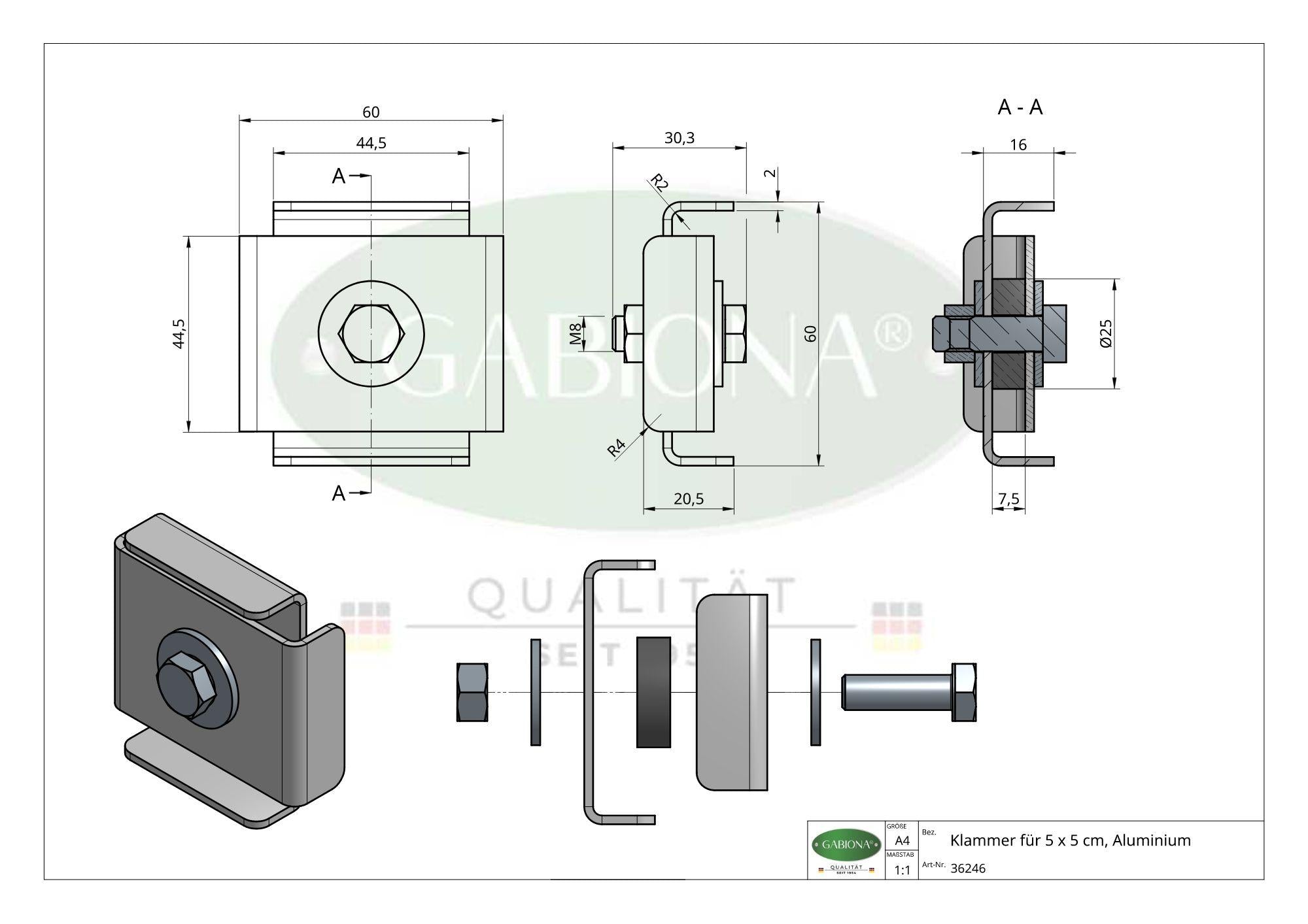 Clip voor 5 x 5 cm, aluminium