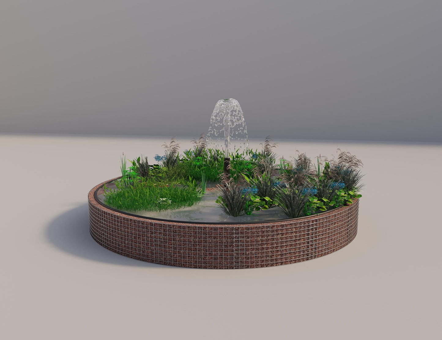 Gabião para lago elevado redondo, diâmetro exterior 382 cm, altura 50 cm, dimensão da malha 5 x 5 cm, espessura da parede 15 cm