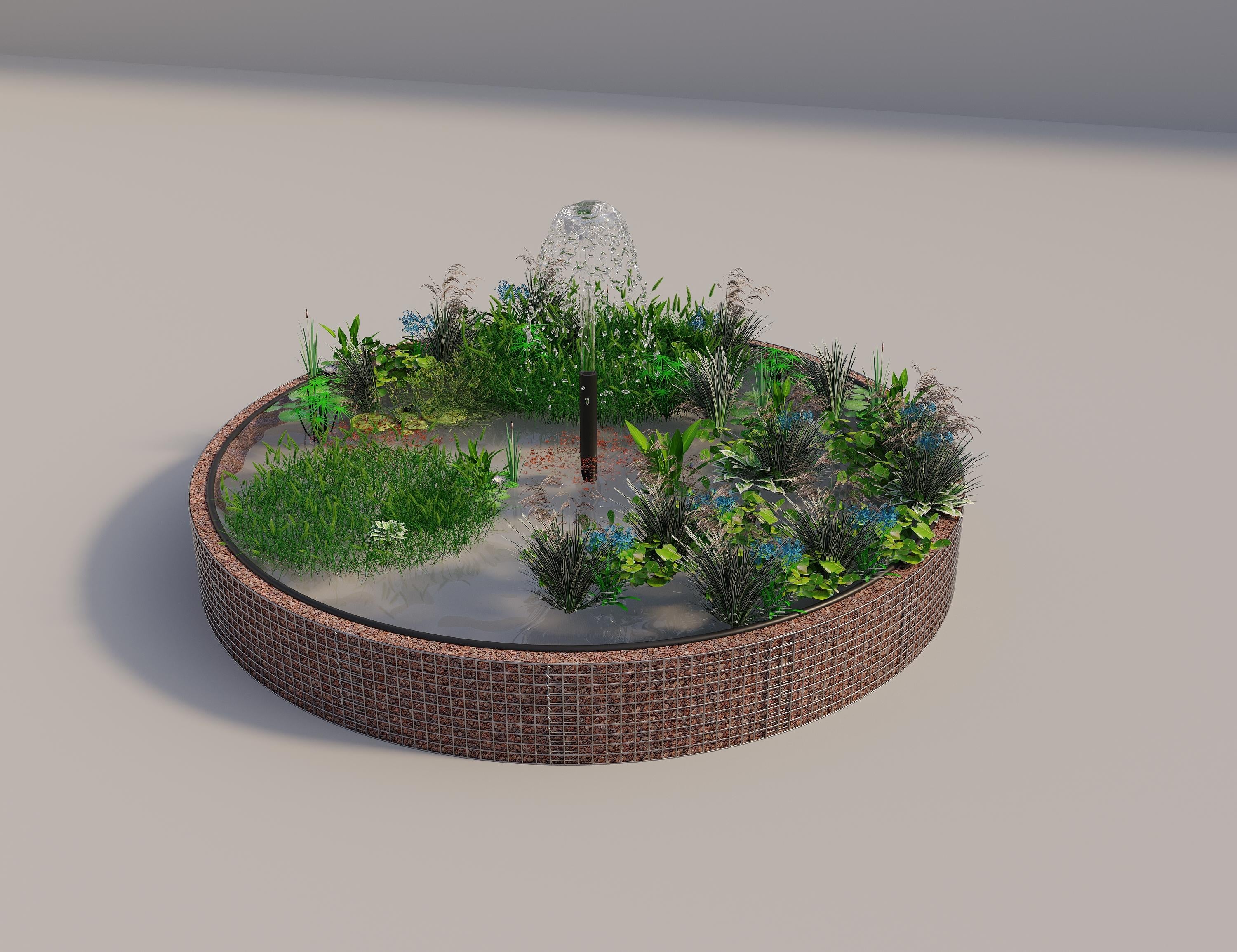 Gabion verhoogde vijver rond, buitendiameter 382 cm, hoogte 50 cm, maaswijdte 5 x 5 cm, wanddikte 15 cm