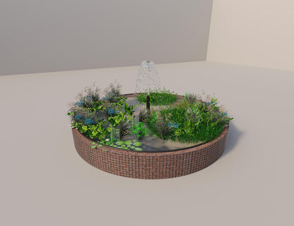 Gabião para lago elevado redondo, diâmetro exterior 382 cm, altura 50 cm, dimensão da malha 5 x 5 cm, espessura da parede 15 cm