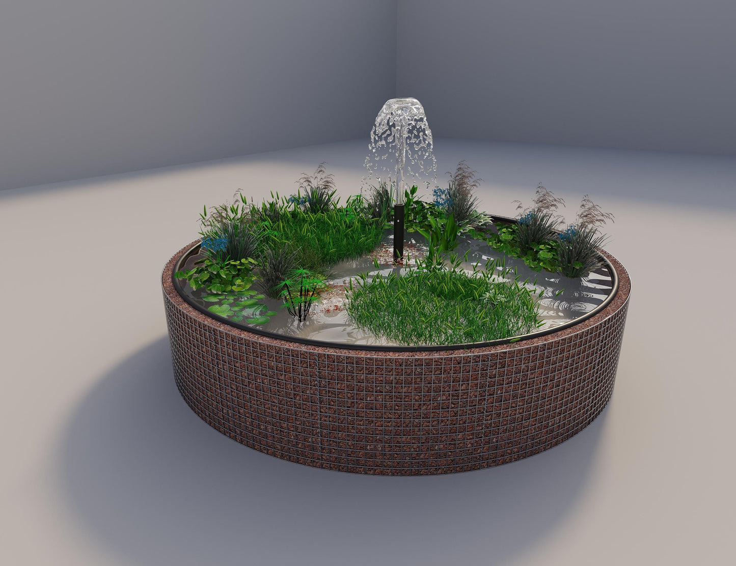 Gabion verhoogde vijver rond, buitendiameter 382 cm, hoogte 80 cm, maaswijdte 5 x 5 cm, wanddikte 15 cm