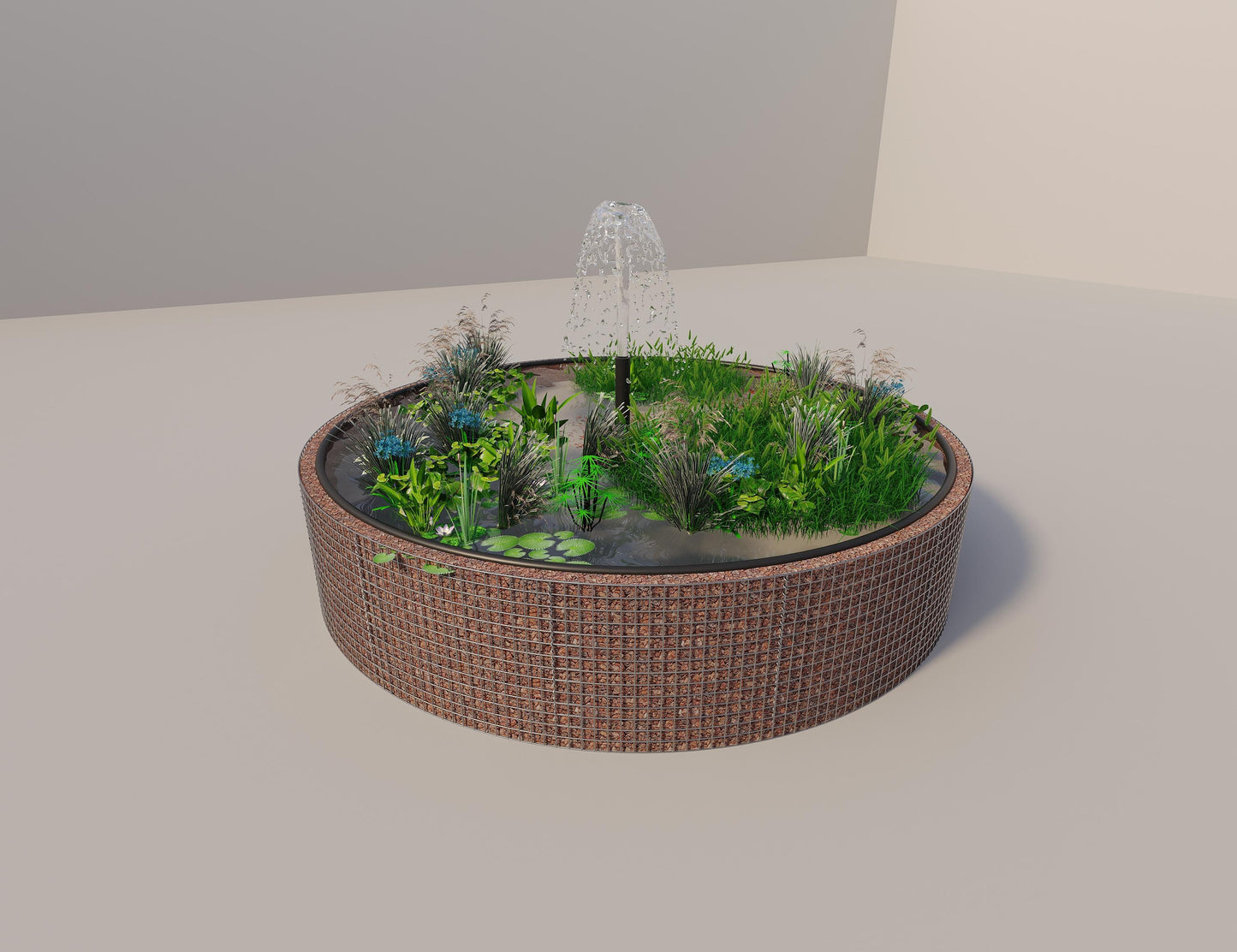 Gabion verhoogde vijver rond, buitendiameter 382 cm, hoogte 80 cm, maaswijdte 5 x 5 cm, wanddikte 15 cm