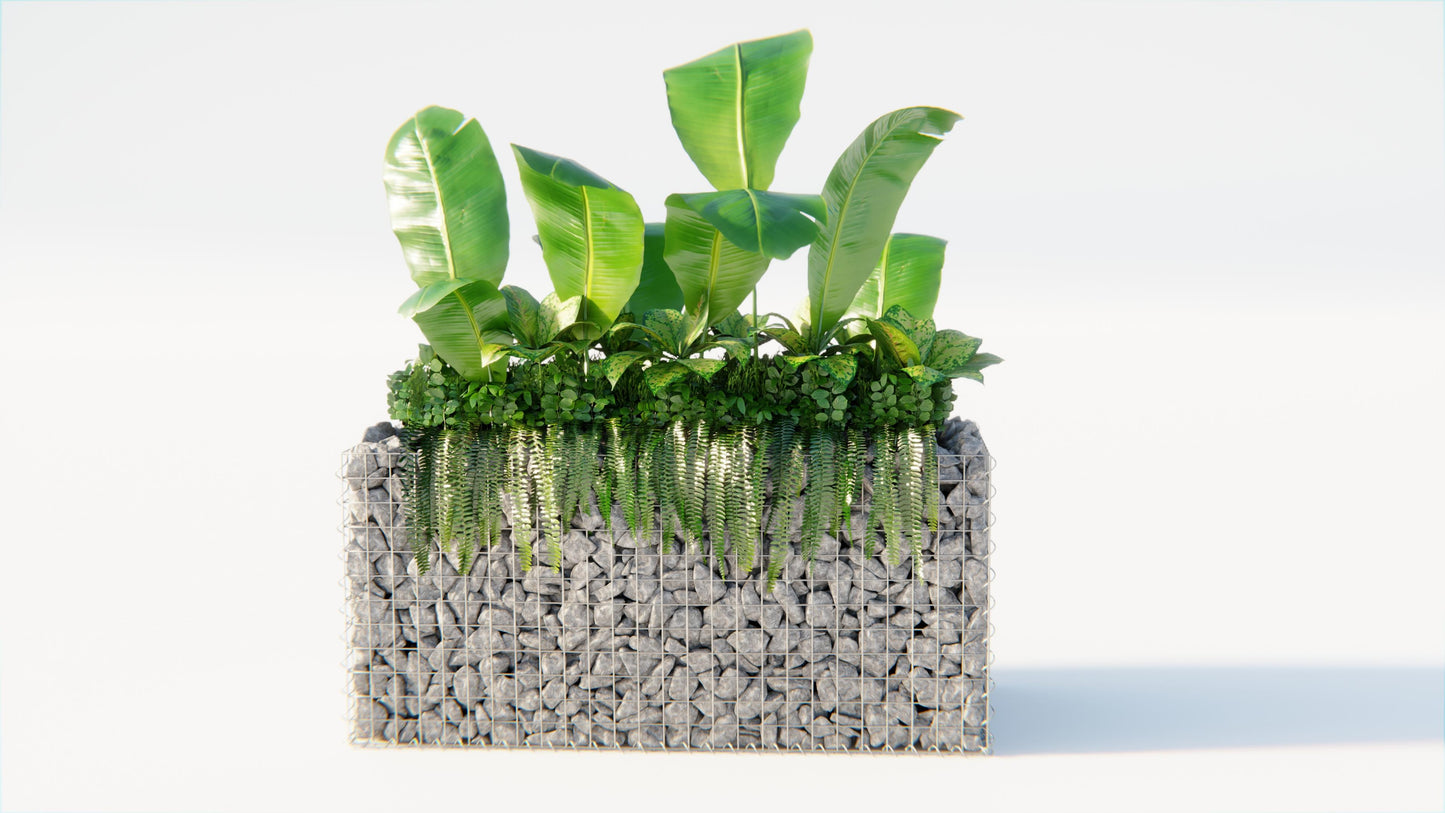 Canteiro quadrado elevado 130 cm x 60 cm x 60 cm (C x A x P), tamanho da malha 5 x 10 cm, espessura da parede 10 cm