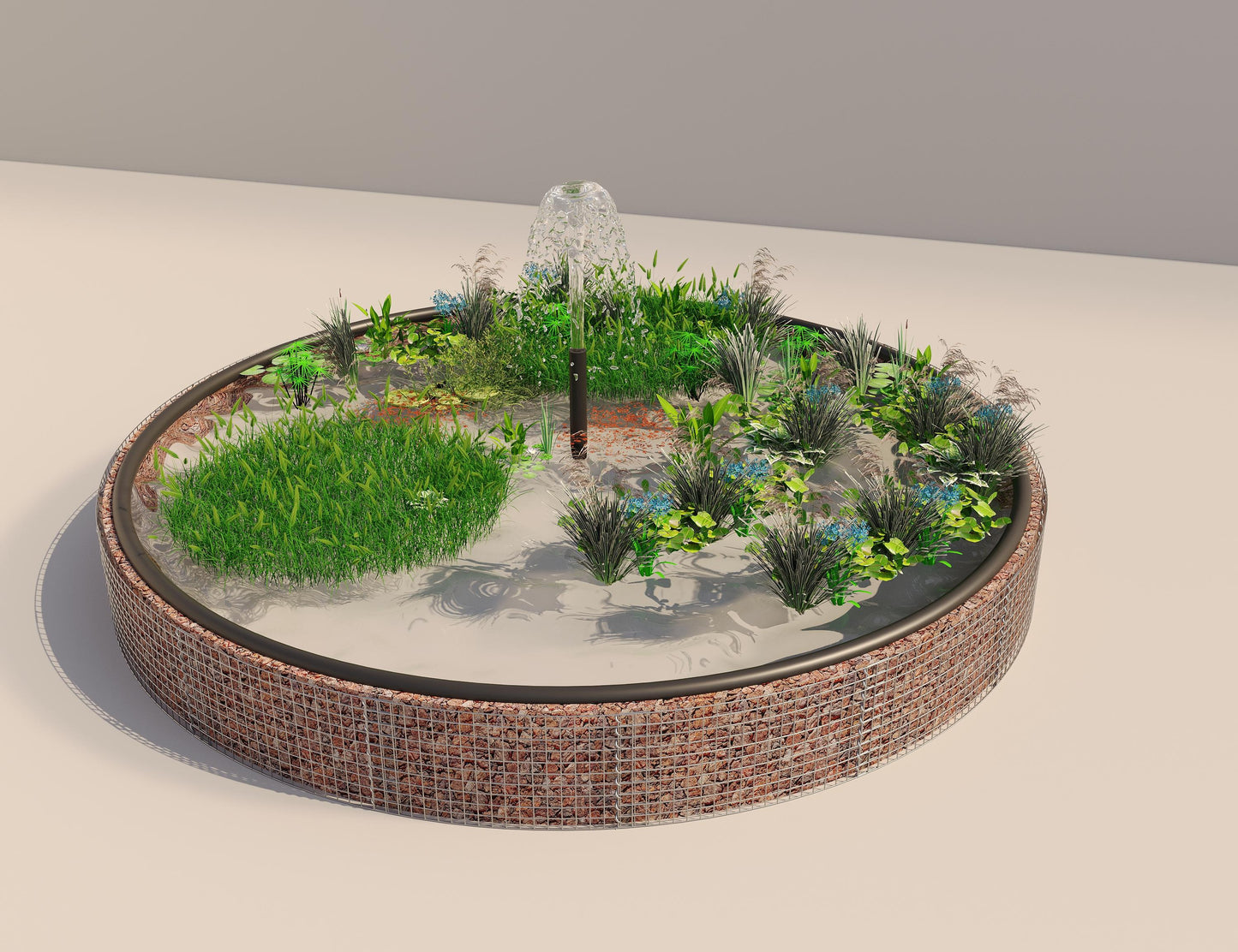 Gabião para lago elevado redondo, diâmetro exterior 502 cm, altura 50 cm, dimensão da malha 5 x 5 cm, espessura da parede 15 cm