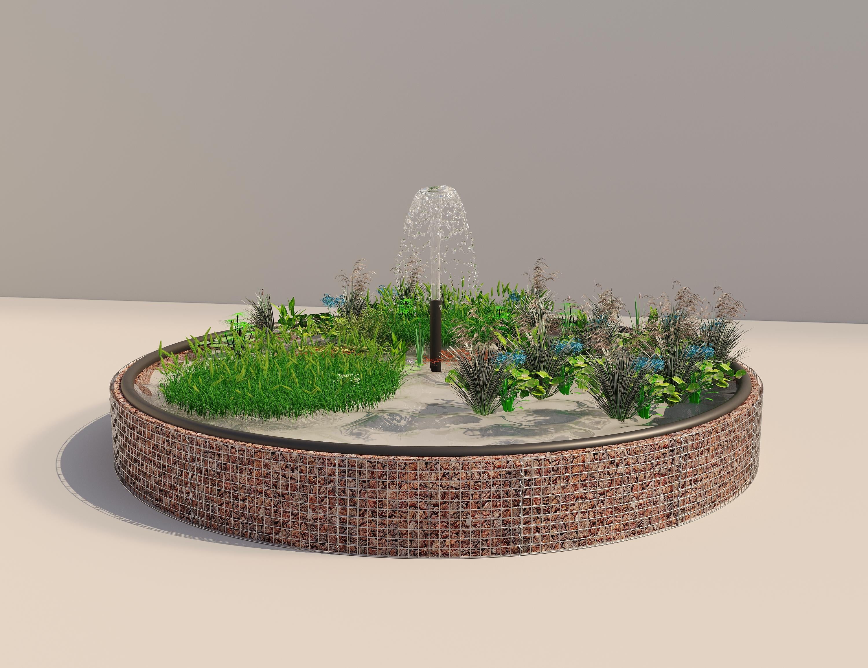 Gabion verhoogde vijver rond, buitendiameter 502 cm, hoogte 50 cm, maaswijdte 5 x 5 cm, wanddikte 15 cm