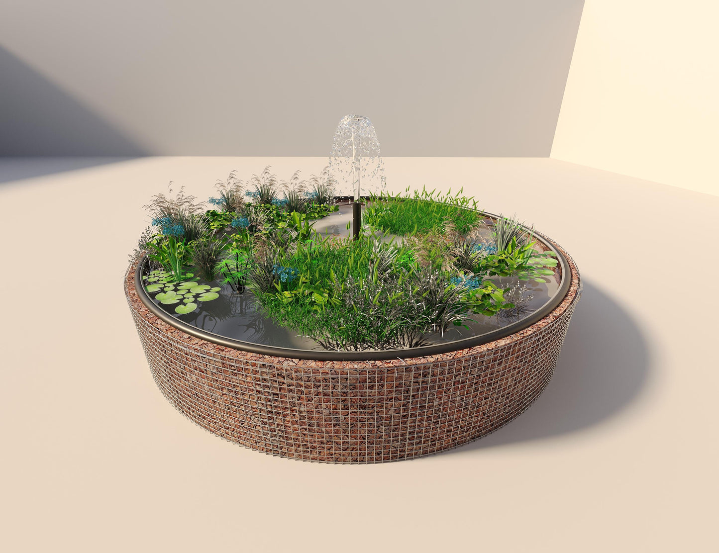 Gabion bassin surélevé rond, diamètre extérieur 442 cm, hauteur 80 cm, mailles 5 x 5 cm, épaisseur de paroi 15 cm