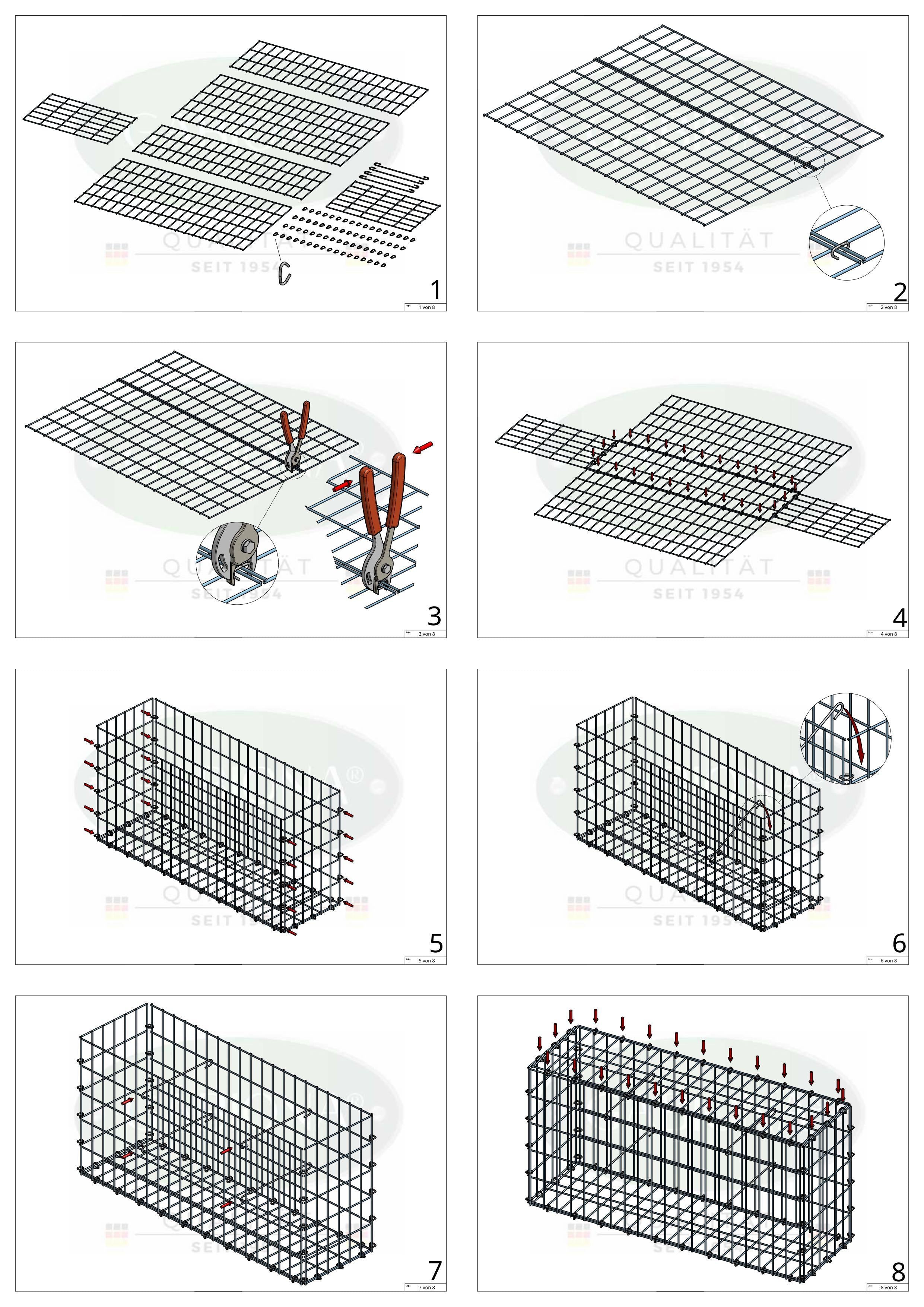 Gabion 100 cm x 80 cm x 20 cm (L x H x D), maskestørrelse 5 cm x 10 cm, C-ring