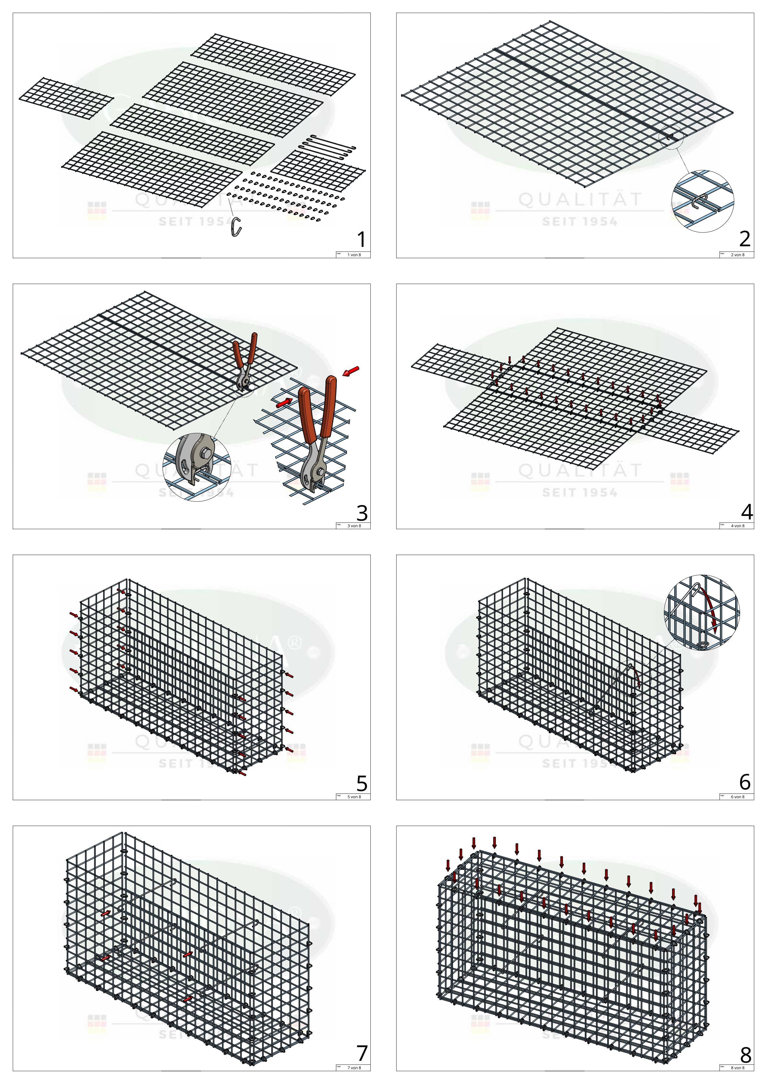 Gabion 80 cm x 40 cm x 40 cm (L x H x D), maskstorlek 5 cm x 5 cm, C-ring