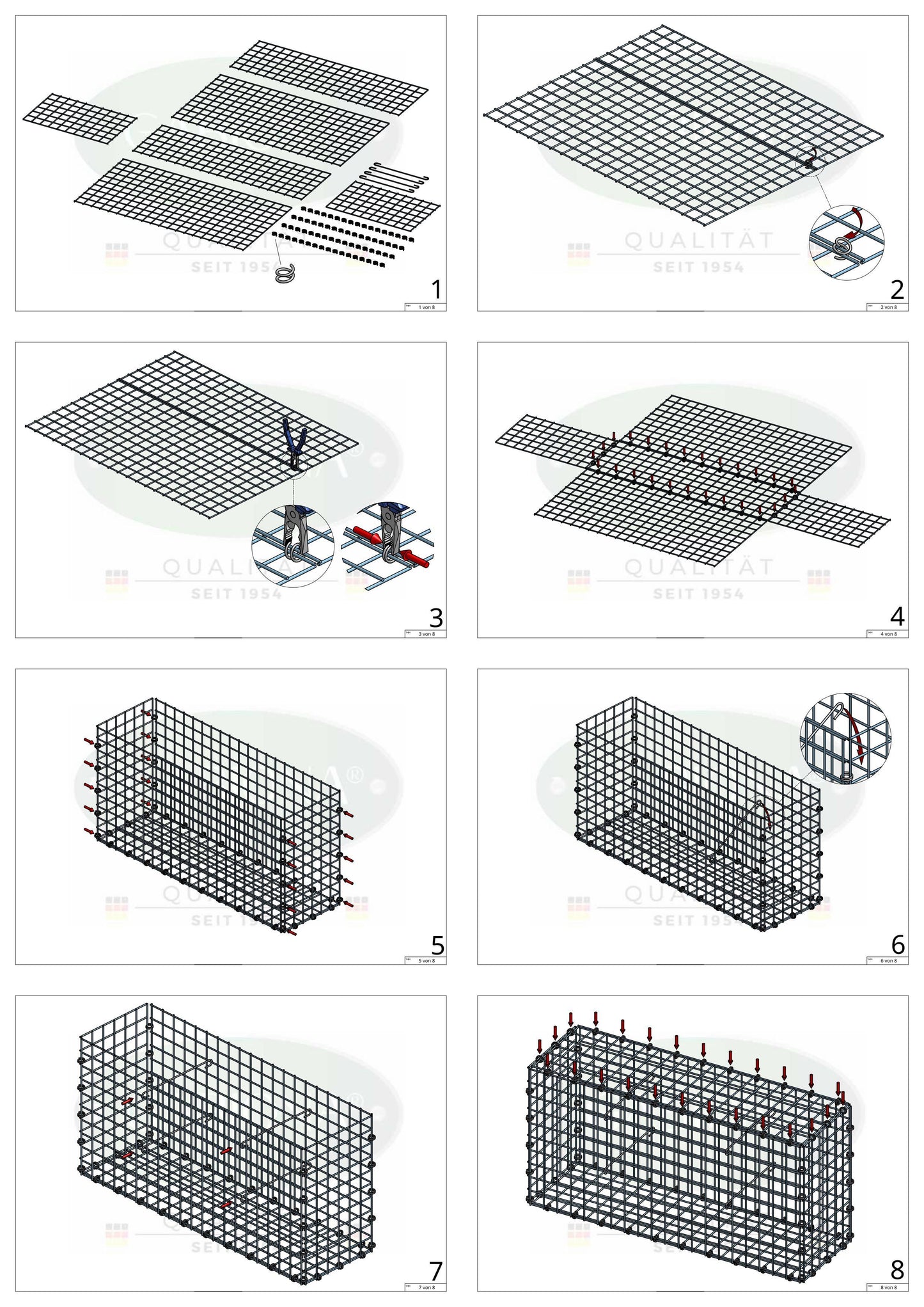 Gabião 80 cm x 40 cm x 20 cm (C x A x P), malhagem 5 x 5 cm, anel espiral