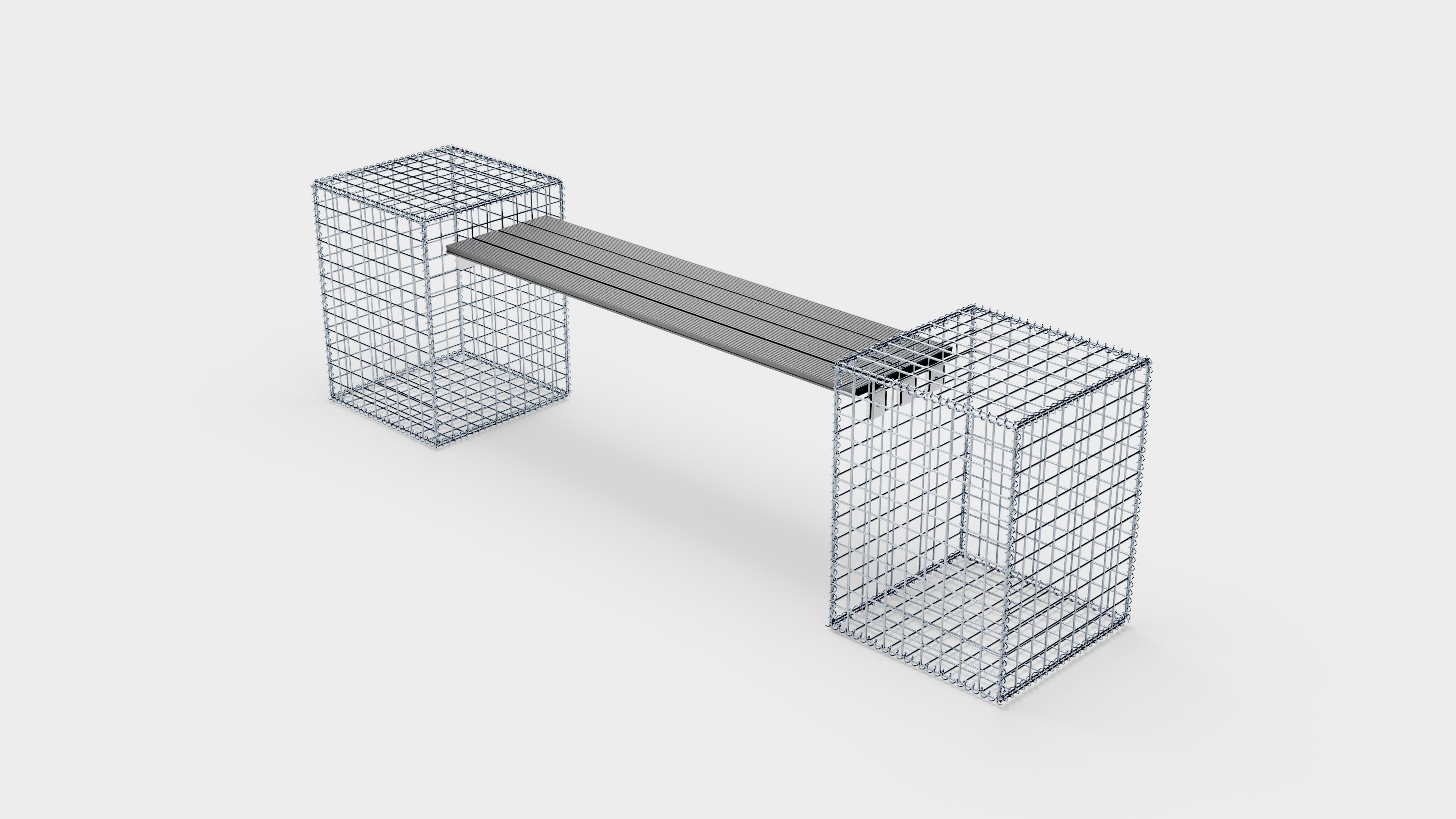 Tuinbank 2 spiraalvormige schanskorven - 205 x 60 x 40 cm (L x H x D) MW 5 x 5 cm, met gerecycled bovenblad in antraciet