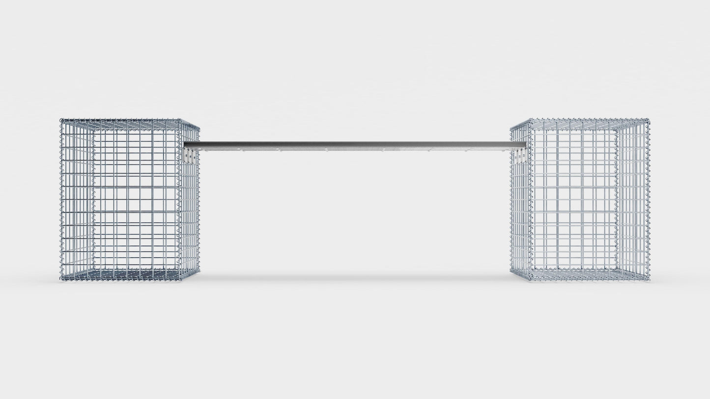 Gabionbänk med 2 spiralgabioner, 205 cm långa x 60 cm höga x 40 cm djupa, galvaniserade, MW 5 x 5 cm, med återvunnen topp i antracit
