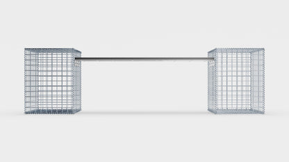 Gabionbänk med 2 spiralgabioner, 205 cm långa x 60 cm höga x 40 cm djupa, galvaniserade, MW 5 x 5 cm, med återvunnen topp i antracit