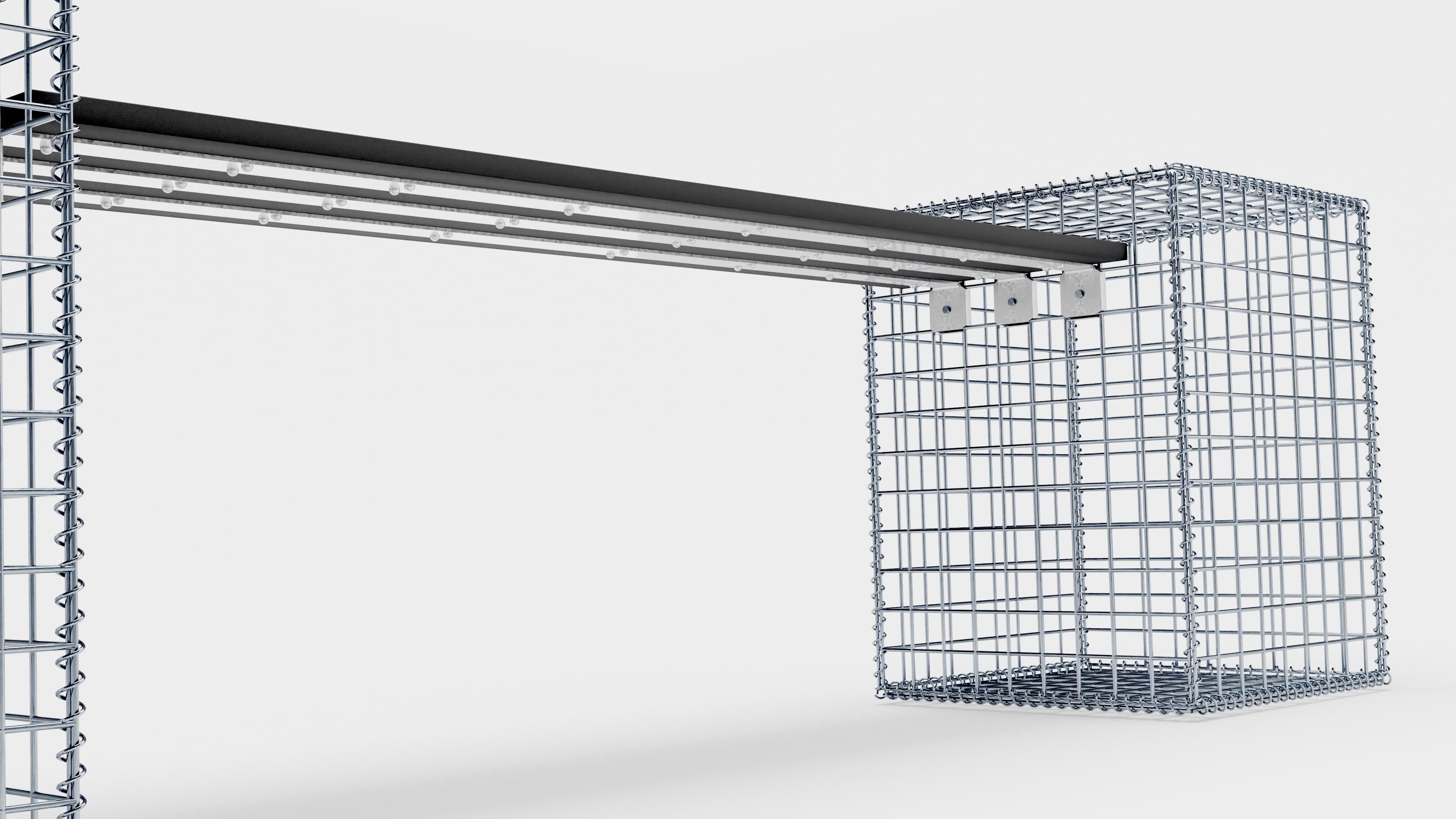 Gabion bench with 2 spiral gabions, 205 cm long x 60 cm high x 40 cm deep, galvanized, MW 5 x 5 cm, with recycled top in anthracite