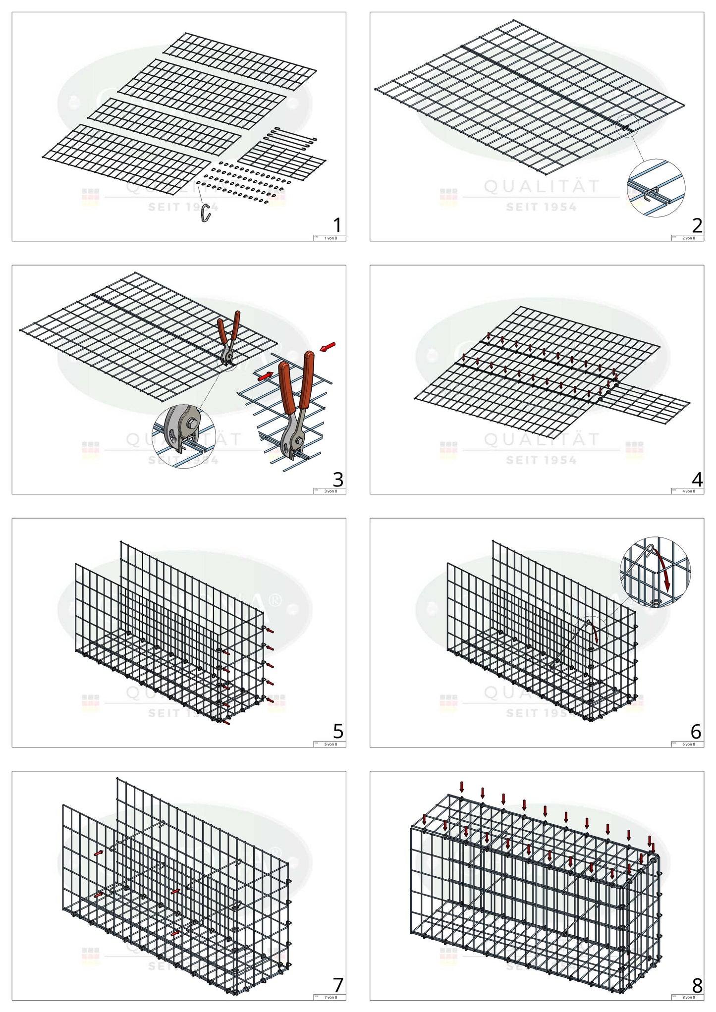 Gabião tipo 2 100 cm x 40 cm x 20 cm, malhagem 5 cm x 10 cm, anel C