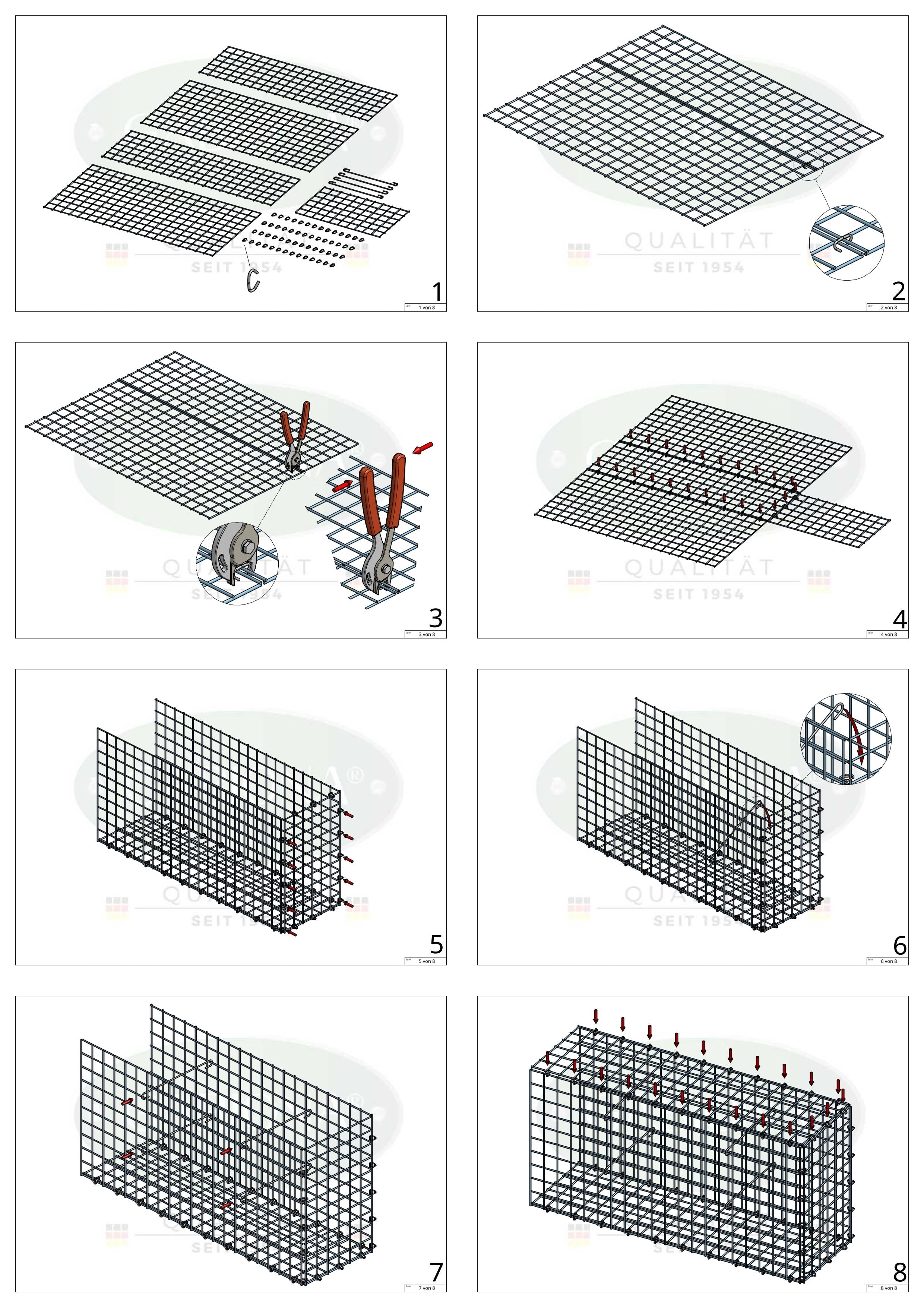 Mounted gabion type 2 100 cm x 30 cm x 50 cm (L x H x D), mesh size 5 cm x 5 cm, C-ring