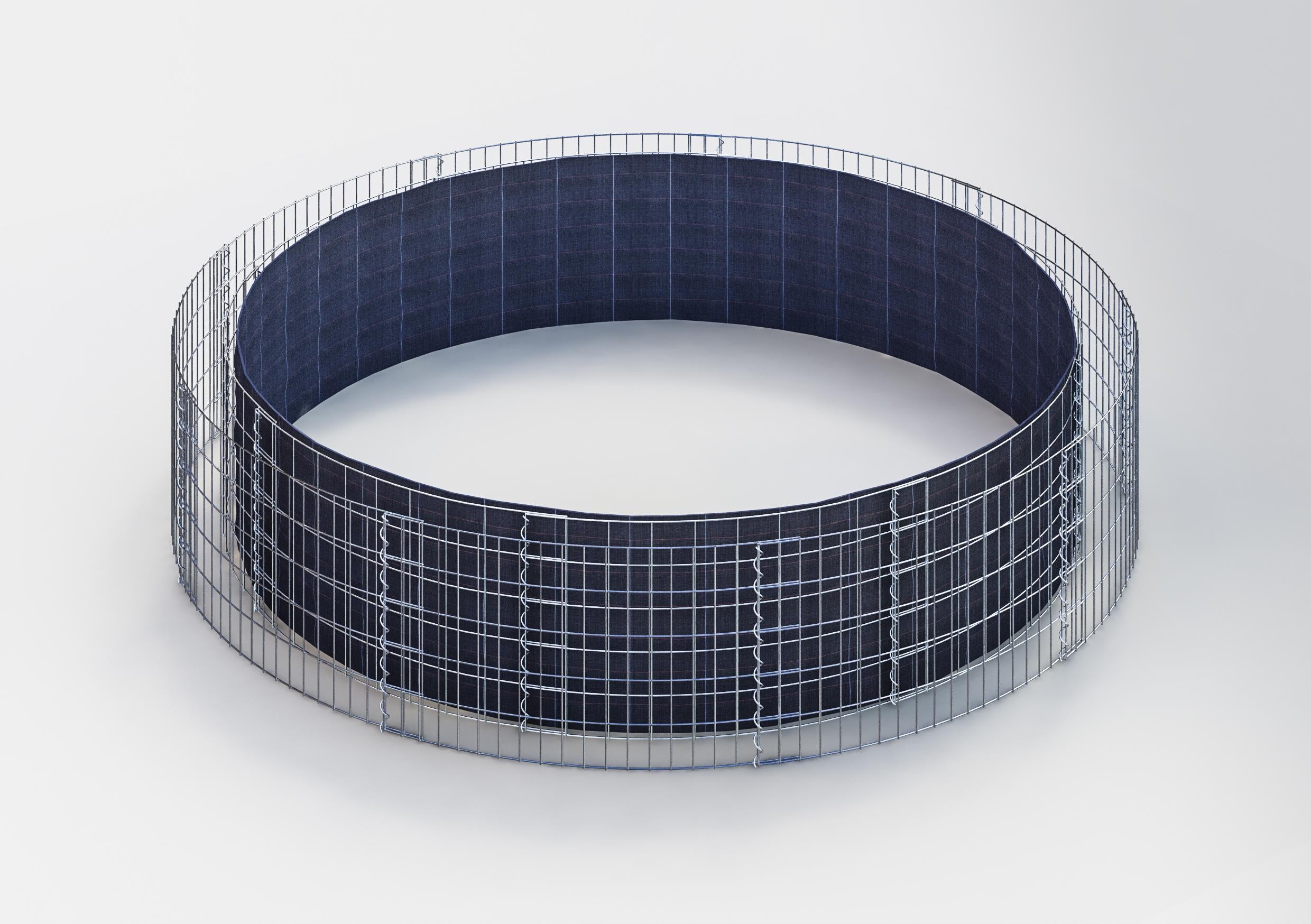 Lit surélevé rond, diamètre extérieur 472 cm, hauteur 50 cm, mailles 5 x 10 cm, épaisseur des parois 15 cm