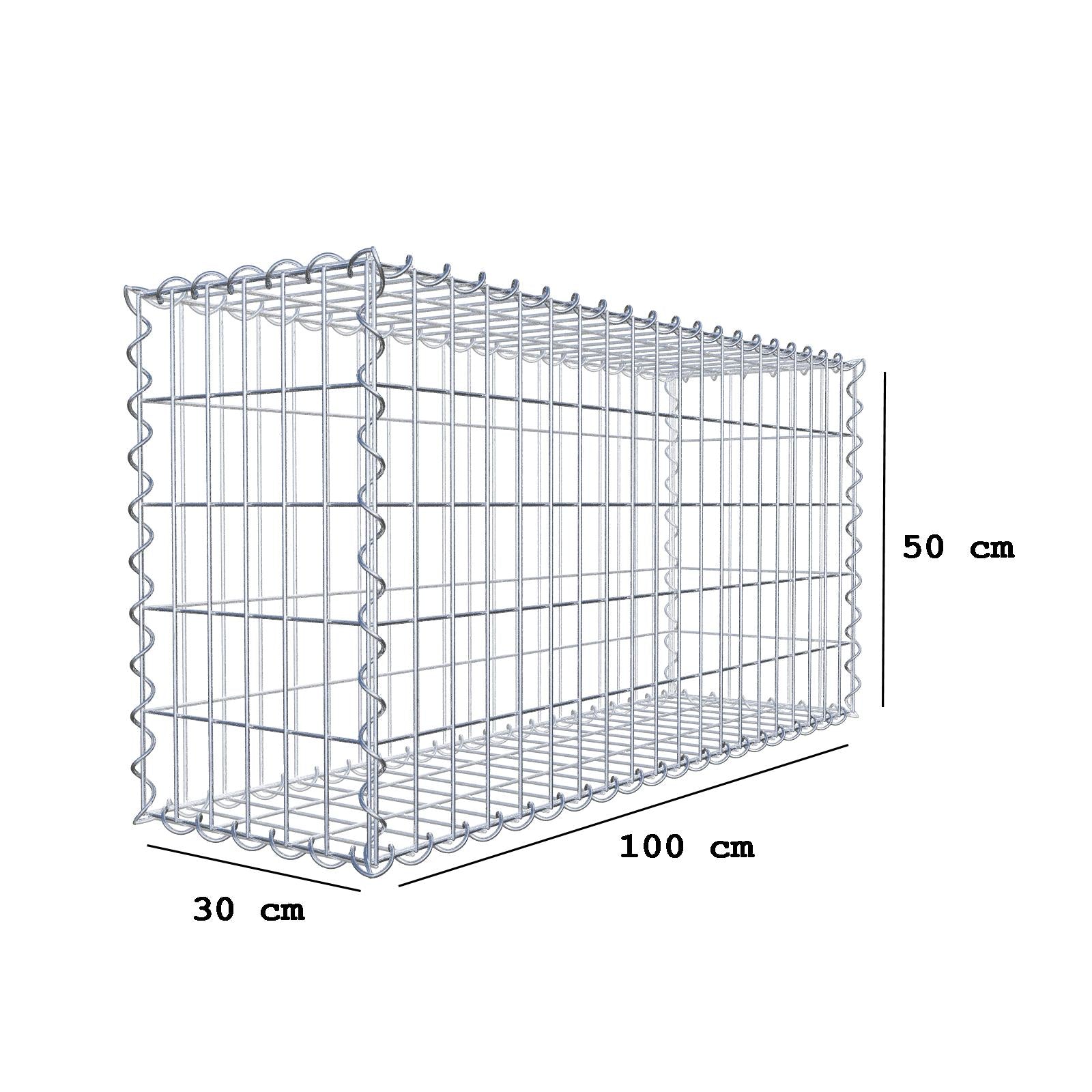Sats med 2 gabioner 100 cm x 50 cm x 30 cm (L x H x D), maskstorlek 5 x 10 cm, spiral