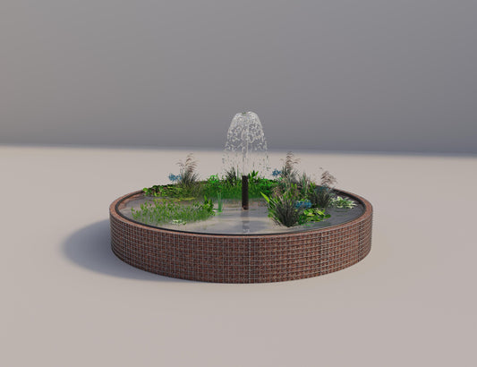 Laghetto rialzato in gabbioni, rotondo, diametro esterno 352 cm, altezza 50 cm, maglia 5 x 5 cm, spessore parete 15 cm