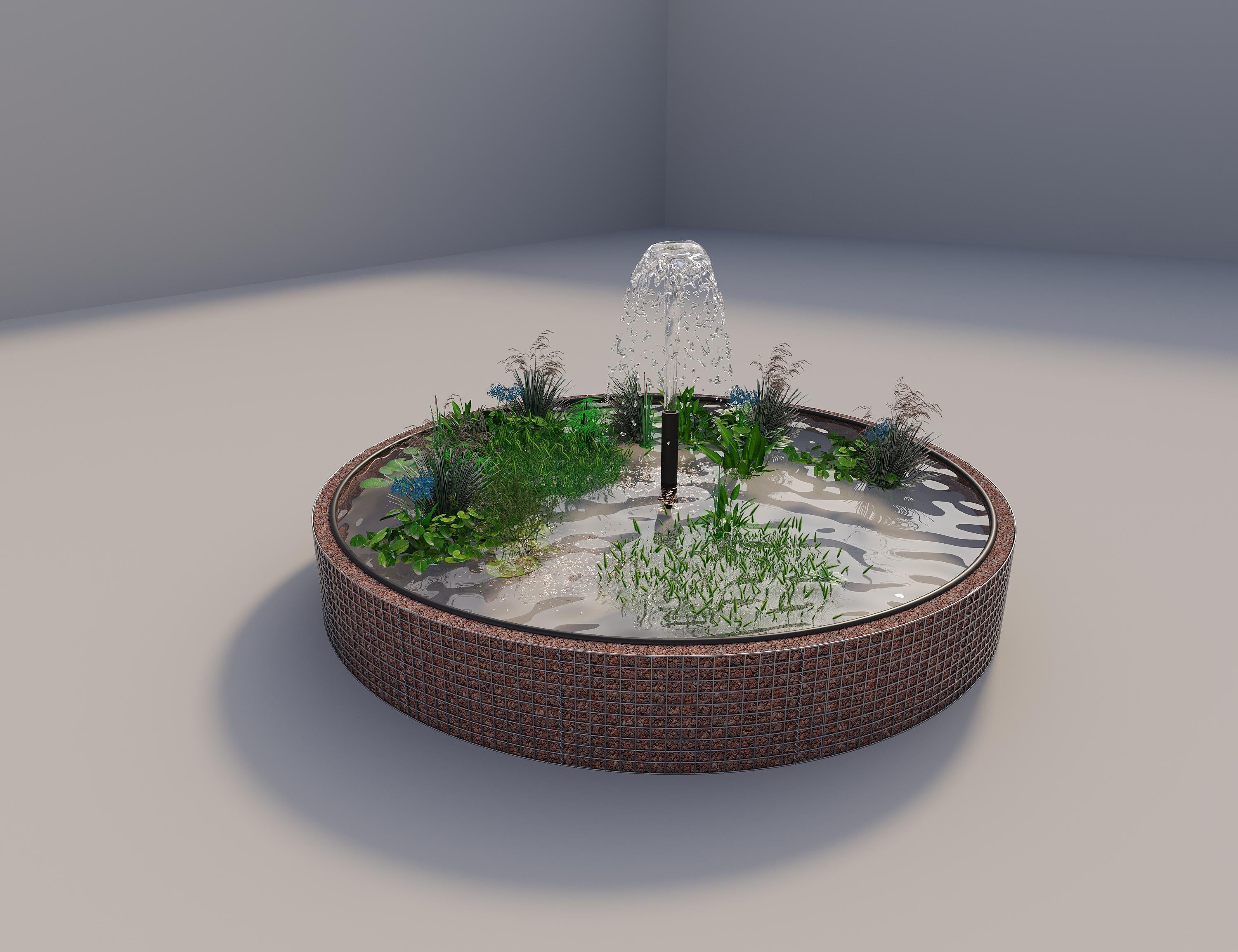 Schanskorven verhoogde vijver, rond, buitendiameter 352 cm, hoogte 50 cm, maaswijdte 5 x 5 cm, wanddikte 15 cm