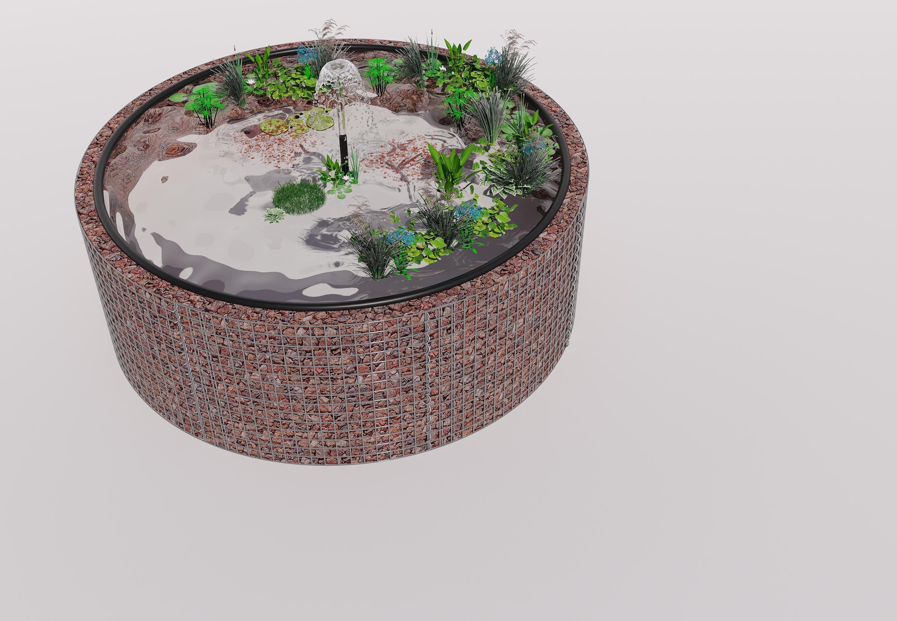 Tanque elevado de gabiões, redondo, diâmetro exterior 232 cm, altura 80 cm, dimensão da malha 5 x 5 cm, espessura da parede 15 cm