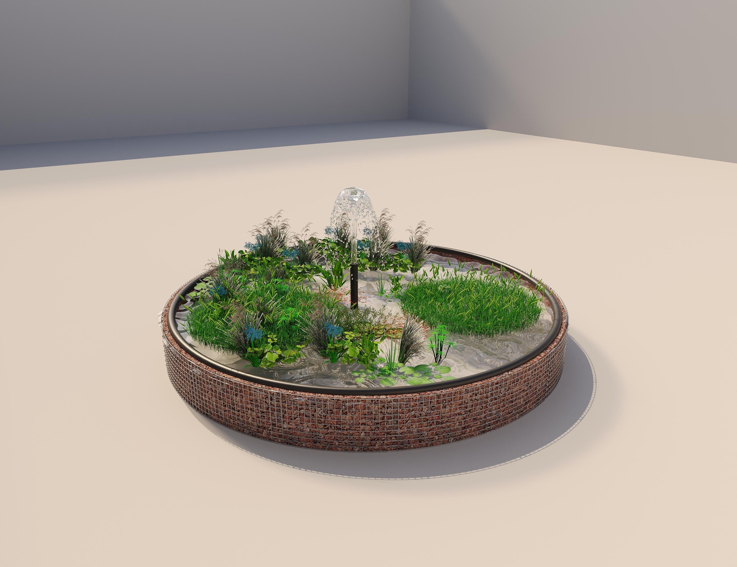 Gabion verhoogde vijver rond, buitendiameter 502 cm, hoogte 50 cm, maaswijdte 5 x 5 cm, wanddikte 15 cm