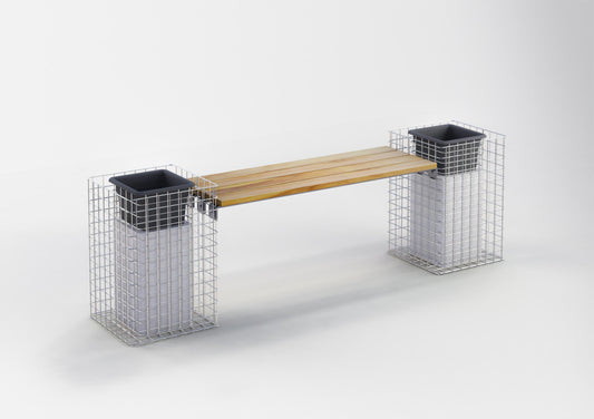 Trädgårdsbänk 2 blomsterpelare TEAK MW 5 x 5 cm, varmförzinkad