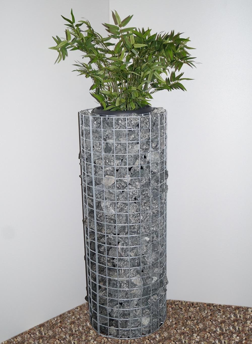 Columna de flores altura 102 cm redonda, diámetro 37 cm, MW 5 x 5 cm, galvanizada en caliente incl. maceta