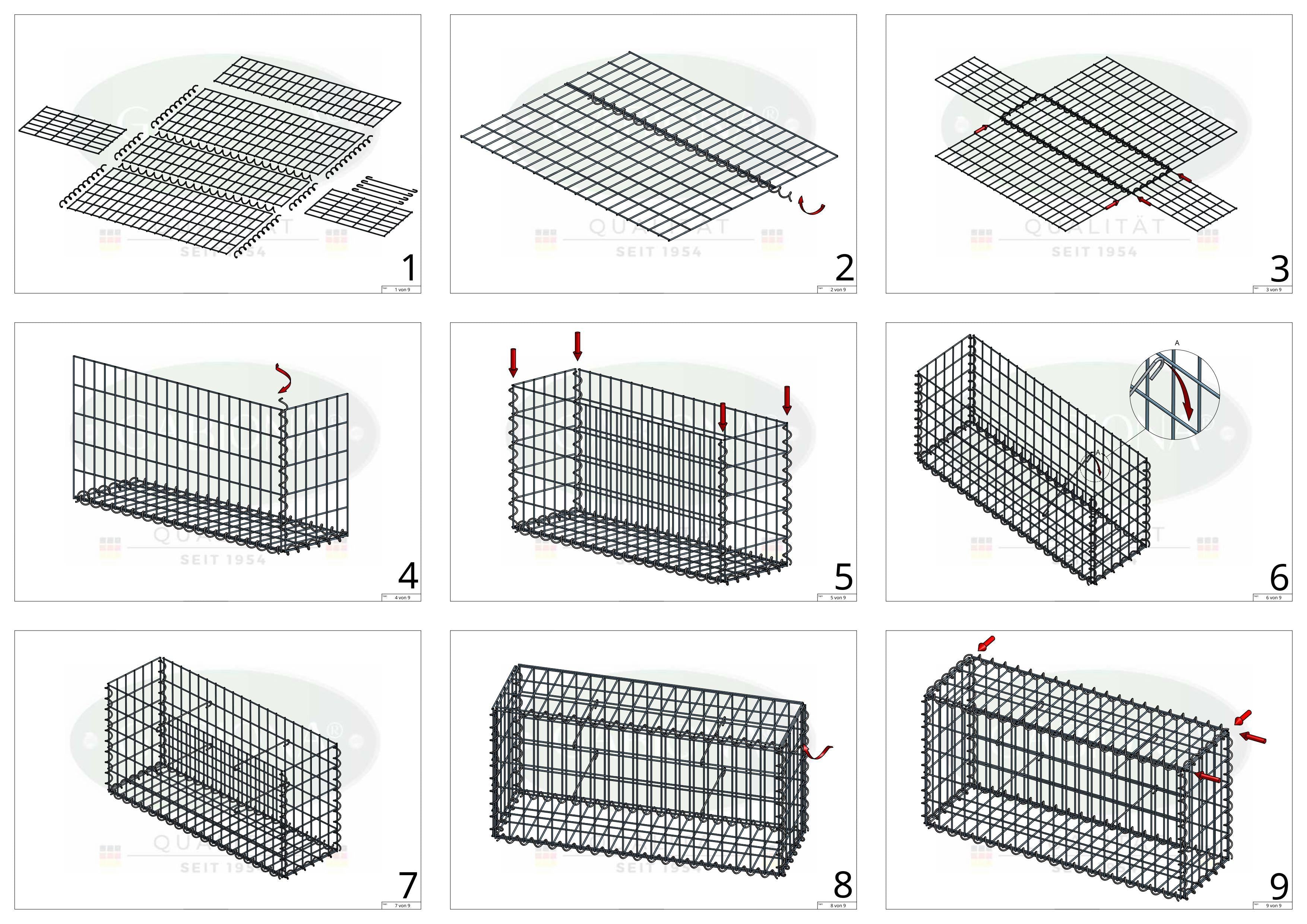 Schanskorf 100 cm x 60 cm x 50 cm (L x H x D), maaswijdte 5 cm x 10 cm, spiraalvormig