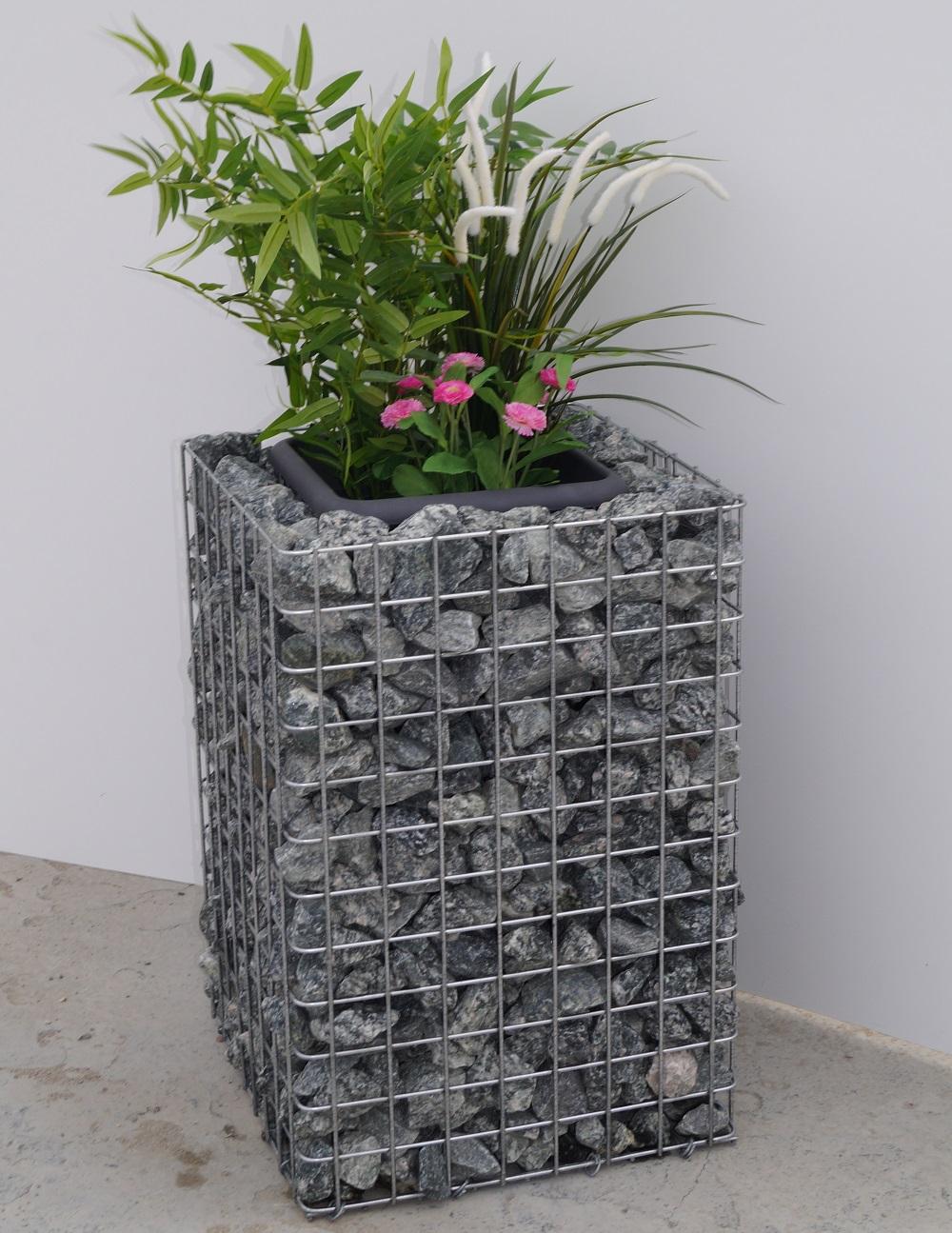 Columna de flores Altura 60 cm Base 42 x 42 cm MW 5 x 5 cm, galvanizada incl. maceta