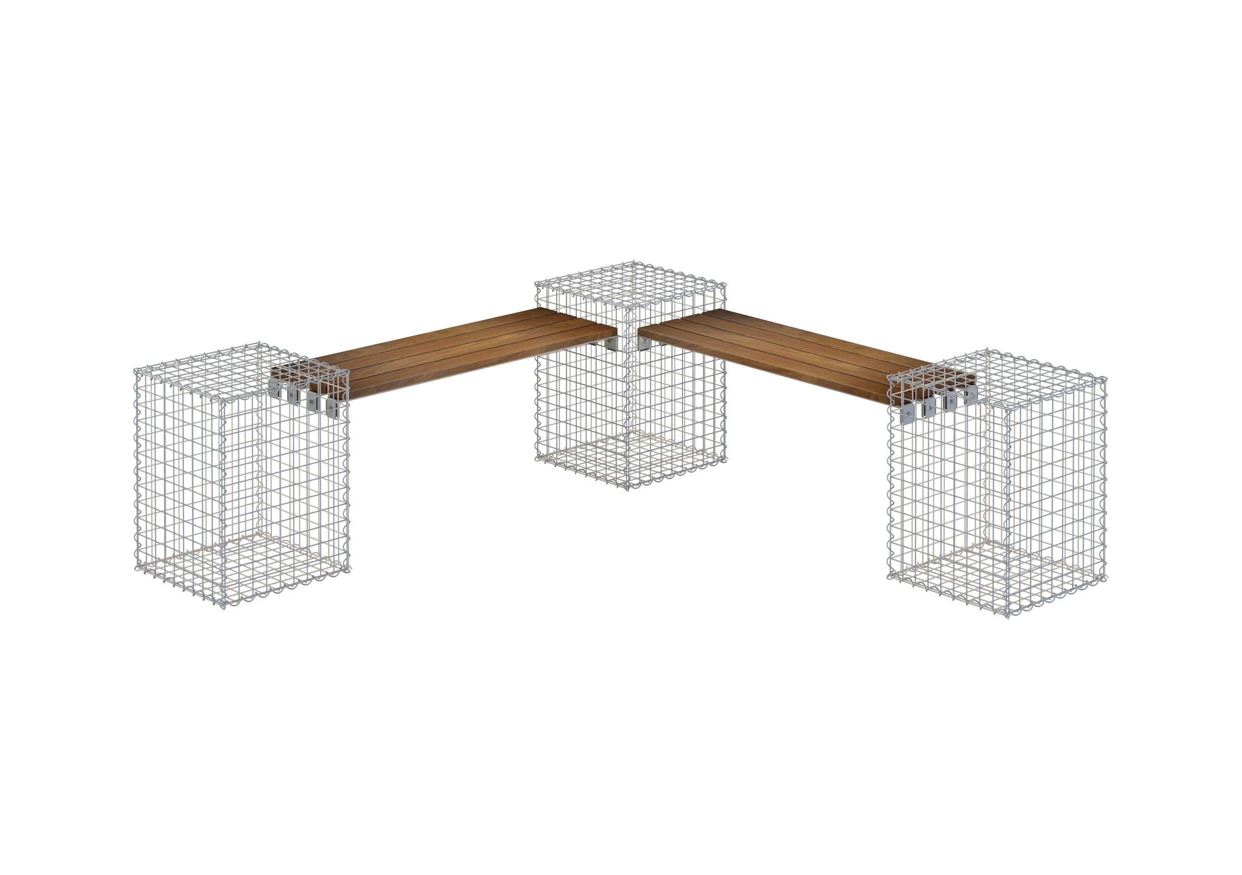 Banc de jardin 3 gabions TEAK MW 5 x 5 cm