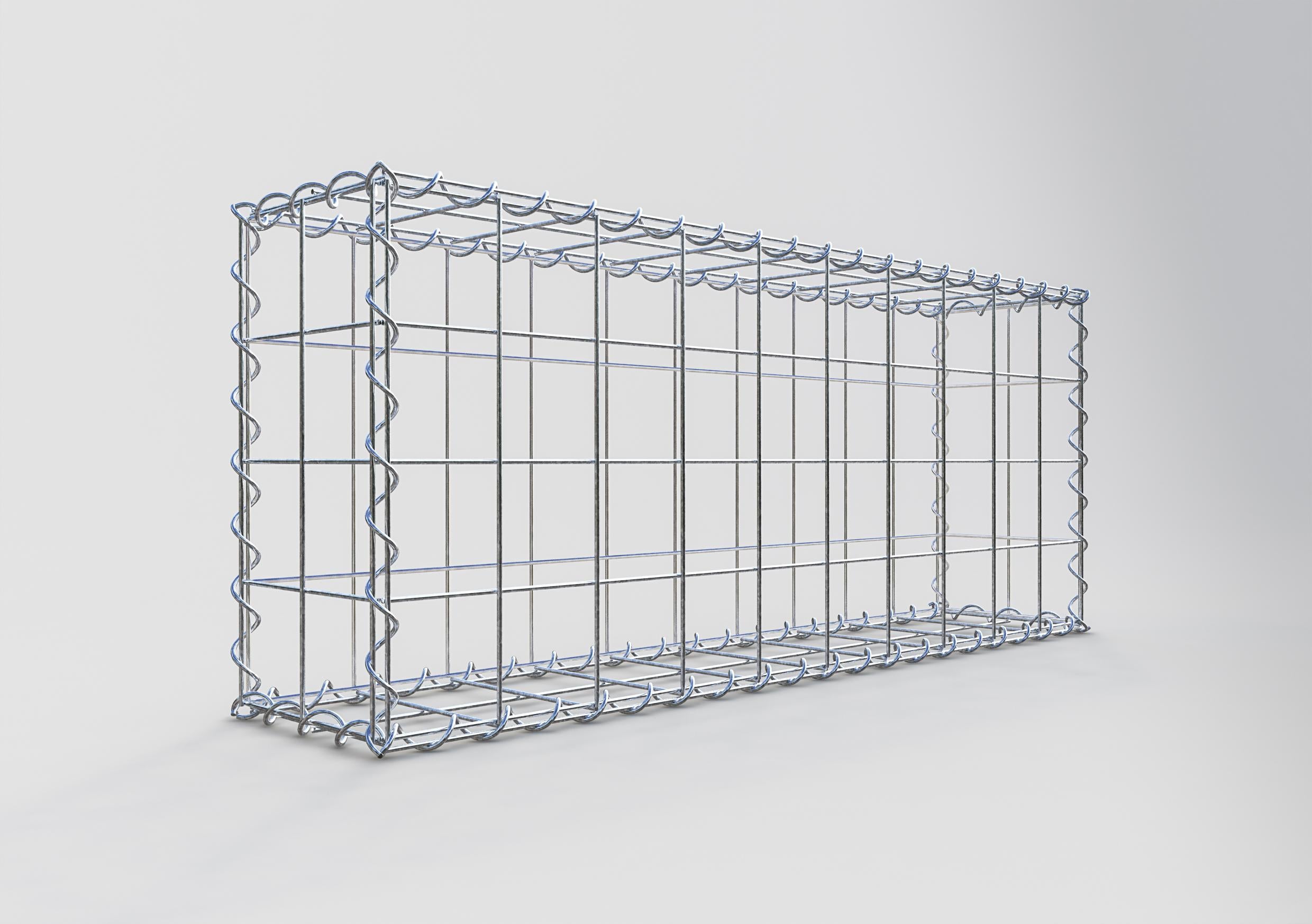 Schanskorf 100 cm x 40 cm x 20 cm (L x H x D), maaswijdte 10 cm x 10 cm, spiraalvormig