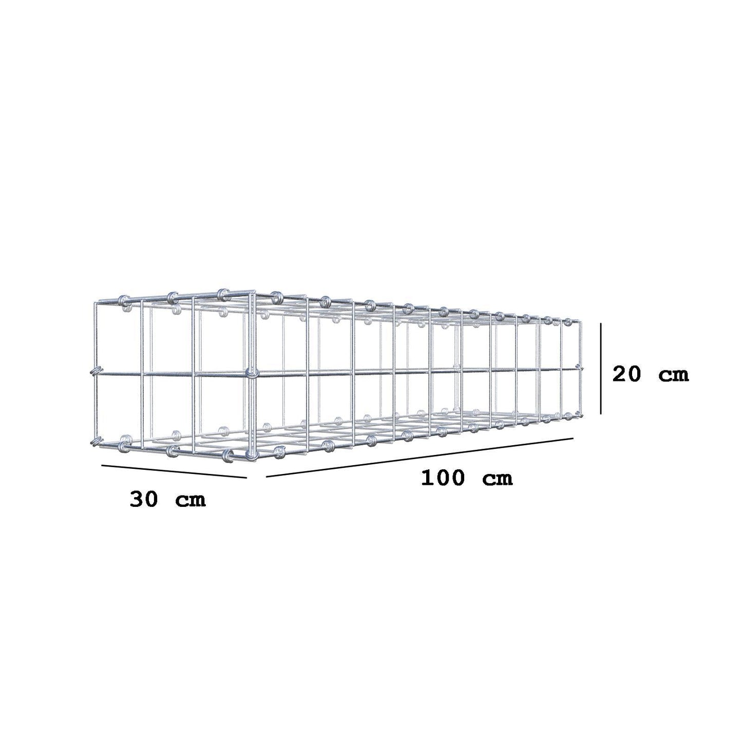 Gabione 100 cm x 20 cm x 30 cm (L x H x T), Maschenweite 10 x 10 cm, Spiralring