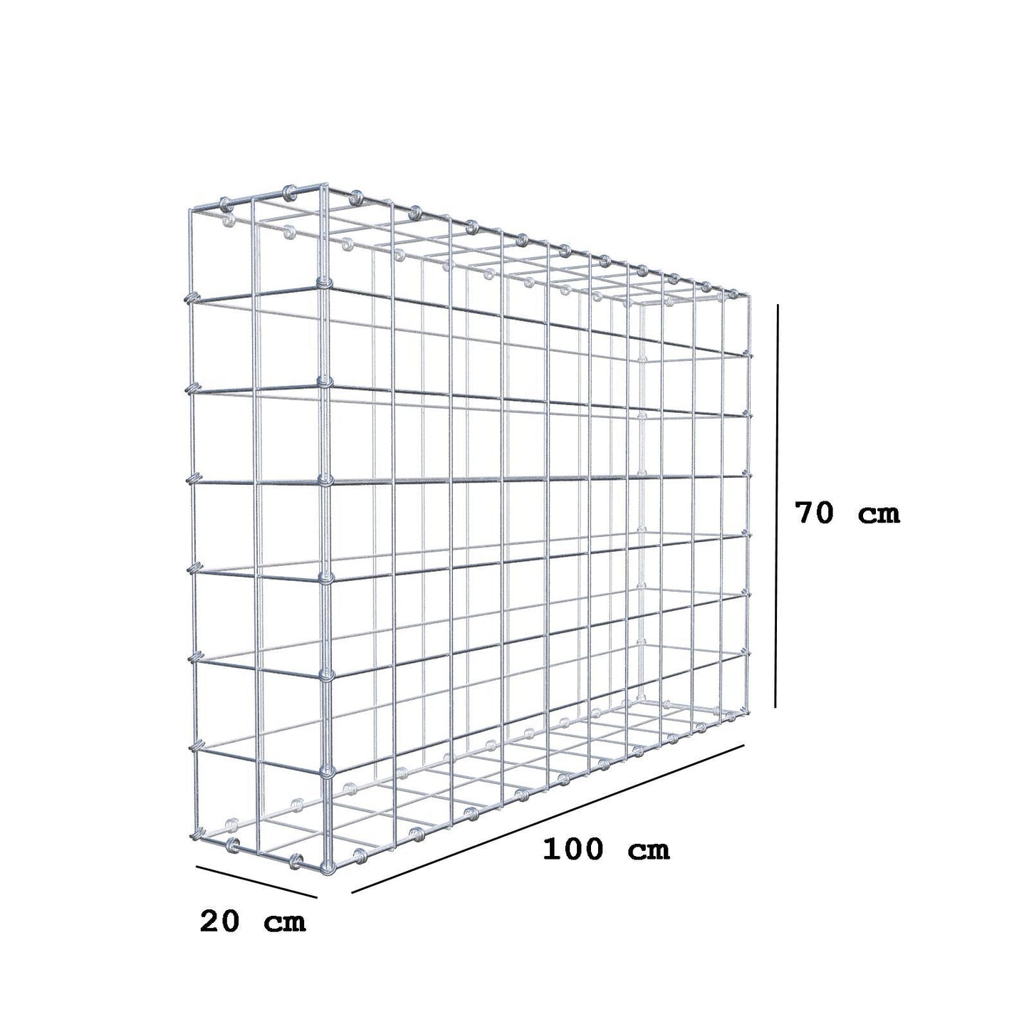 Gabione 100 cm x 70 cm x 20 cm (L x H x T), Maschenweite 10 x 10 cm, Spiralring