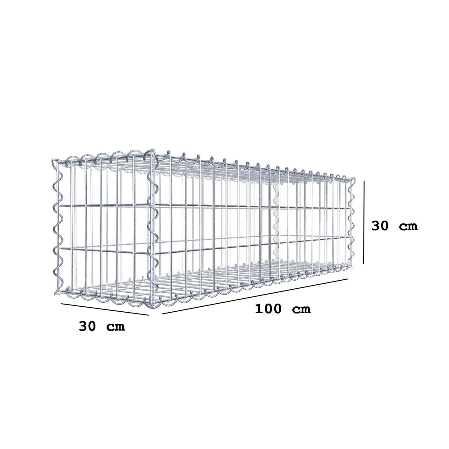 Gabione 100 cm x 30 cm x 30 cm (L x H x T), Maschenweite 5 cm x 10 cm, Spirale