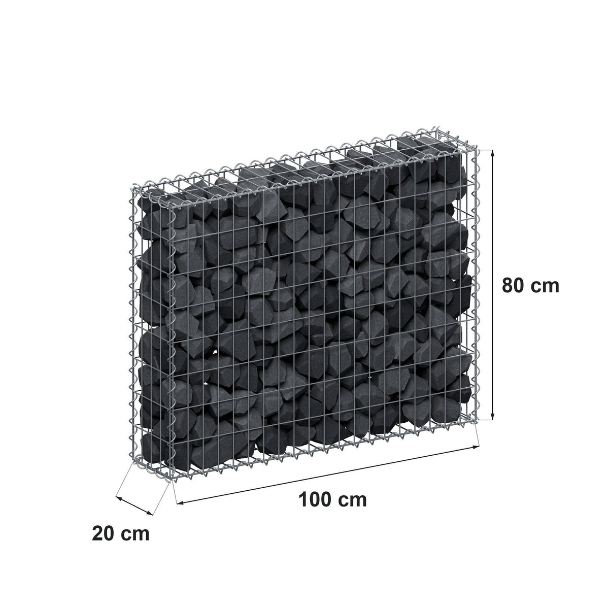 Gabion 100 cm x 80 cm x 20 cm (L x H x D), mesh size 5 cm x 10 cm, spiral