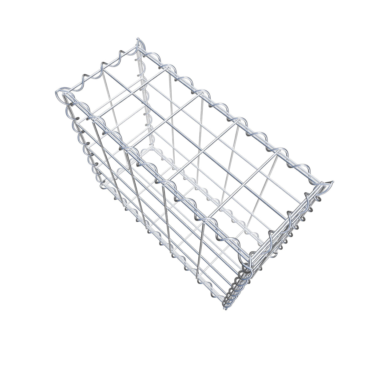 Schanskorf 50 cm x 40 cm x 20 cm (L x H x D), maaswijdte 10 cm x 10 cm, spiraalvormig