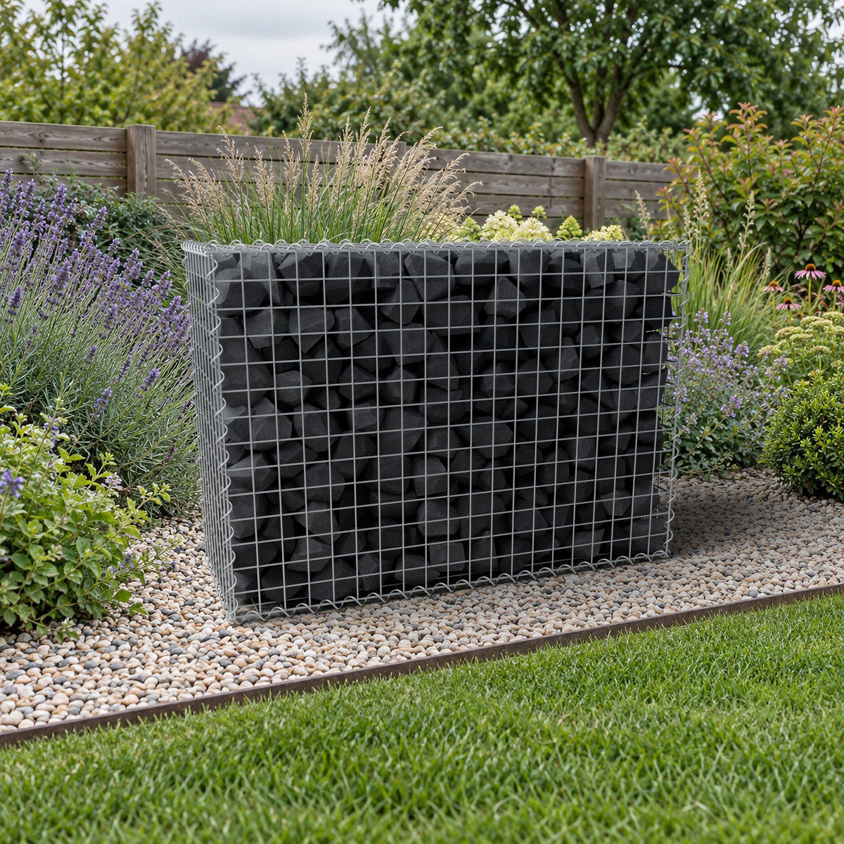 Schanskorf 100 cm x 70 cm x 40 cm (L x H x D), maaswijdte 5 cm x 5 cm, spiraalvormig