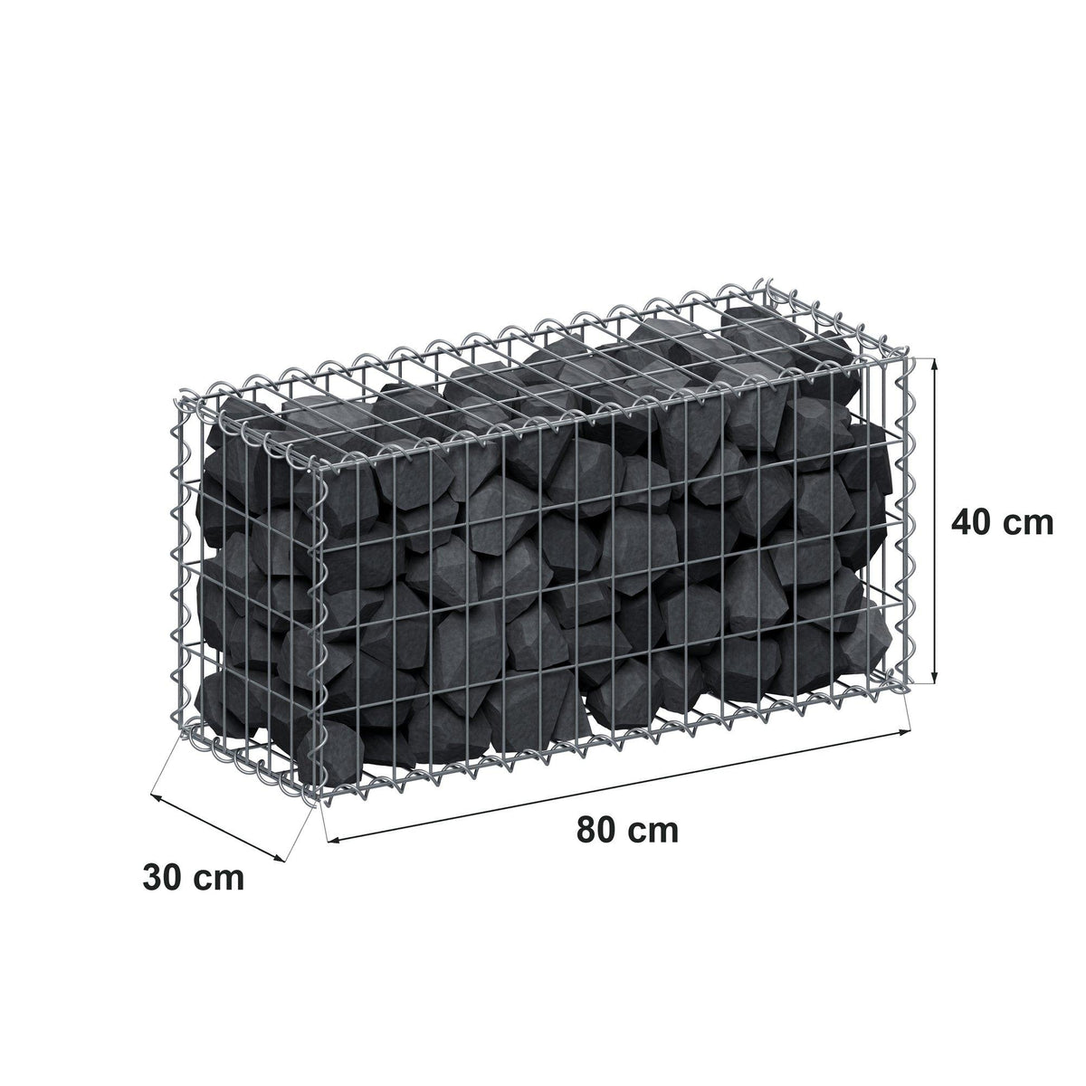 Gabion 80 cm x 40 cm x 30 cm (L x H x D), maskestørrelse 5 cm x 10 cm, spiral