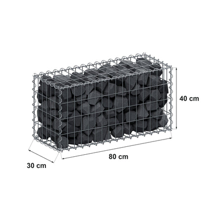 Gabion 80 cm x 40 cm x 30 cm (L x H x D), maskestørrelse 5 cm x 10 cm, spiral