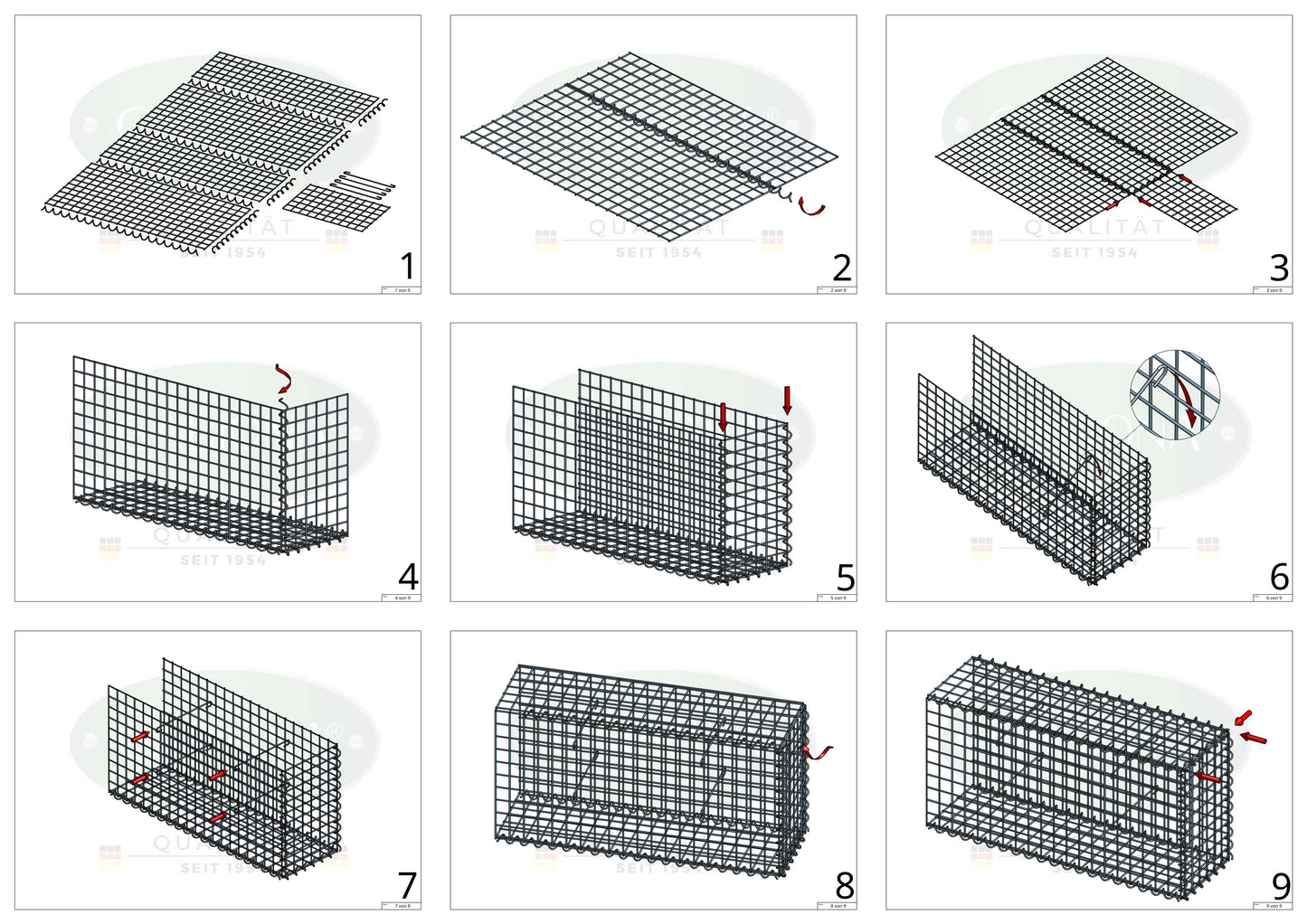 Udvokset gabion type 2 100 cm x 60 cm x 20 cm (L x H x D), maskestørrelse 5 cm x 5 cm, spiral