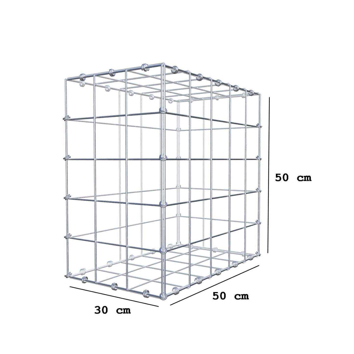 Gabião 50 cm x 50 cm x 30 cm (C x A x P), malhagem 10 x 10 cm, anel espiral
