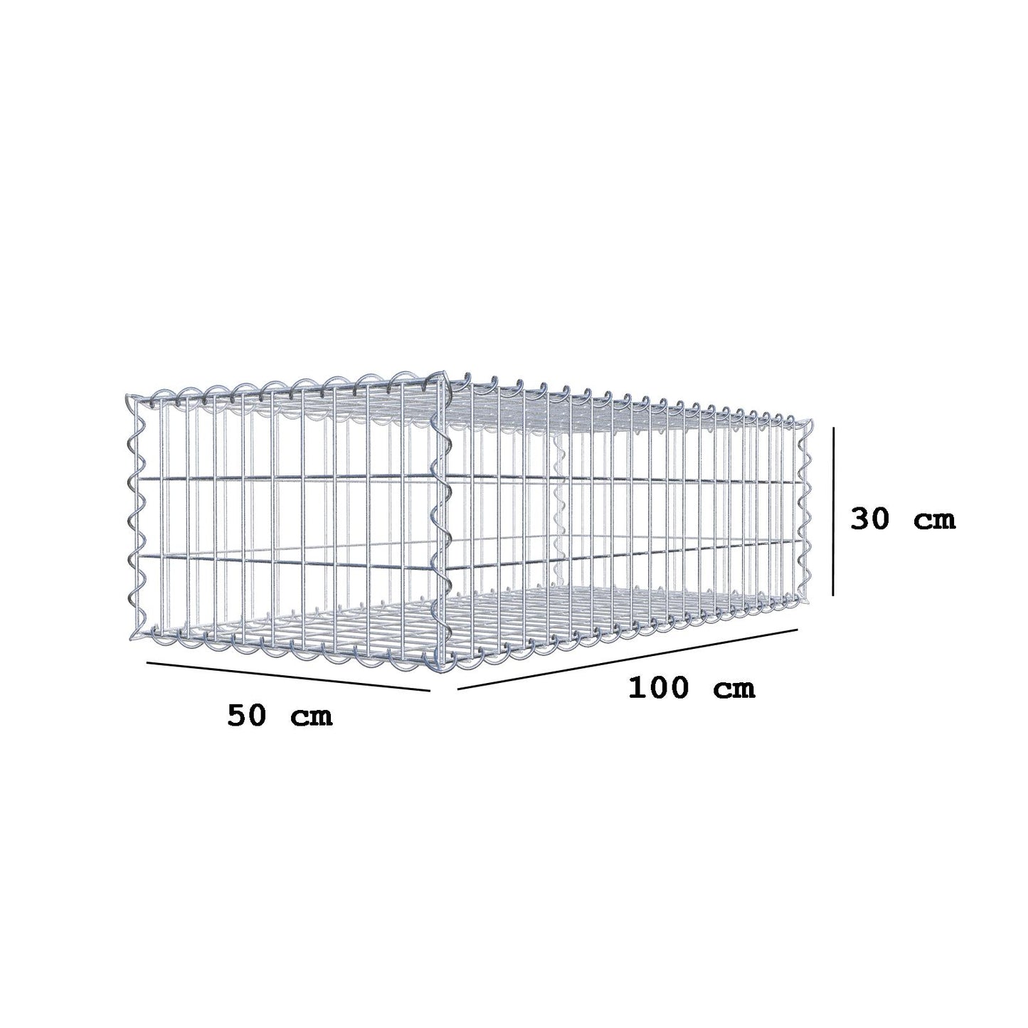 Gabbione 100 cm x 30 cm x 50 cm (L x H x P), maglia 5 cm x 10 cm, spirale