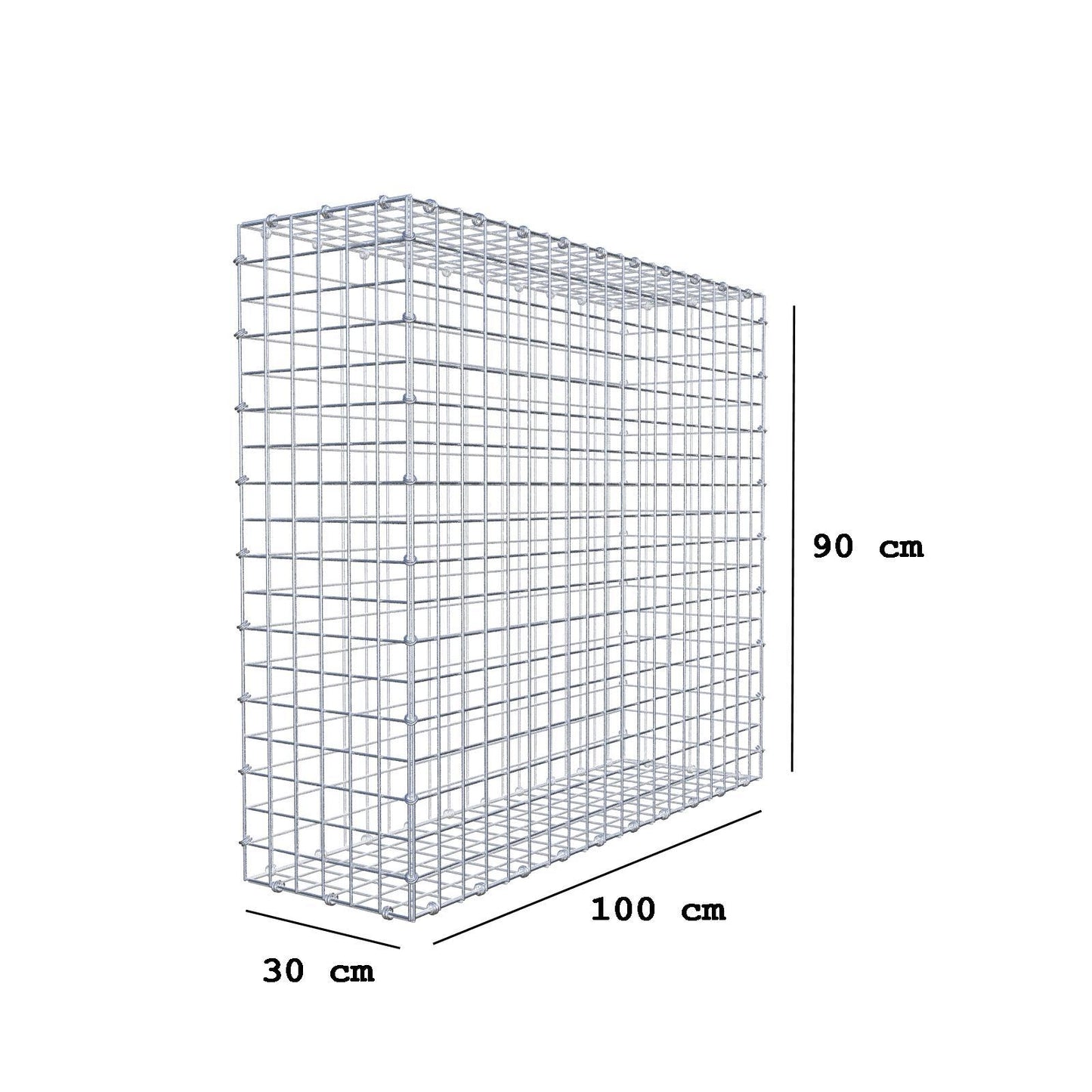 Gabbione 100 cm x 90 cm x 30 cm (L x H x P), maglia 5 x 5 cm, anello a spirale