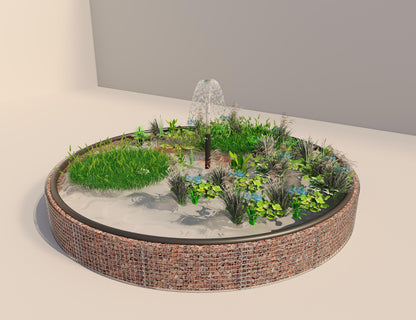 Gabion verhoogde vijver rond, buitendiameter 502 cm, hoogte 50 cm, maaswijdte 5 x 5 cm, wanddikte 15 cm