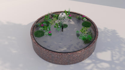 Schanskorf verhoogde vijver, rond, buitendiameter 202 cm, hoogte 80 cm, maaswijdte 5 x 5 cm, wanddikte 15 cm