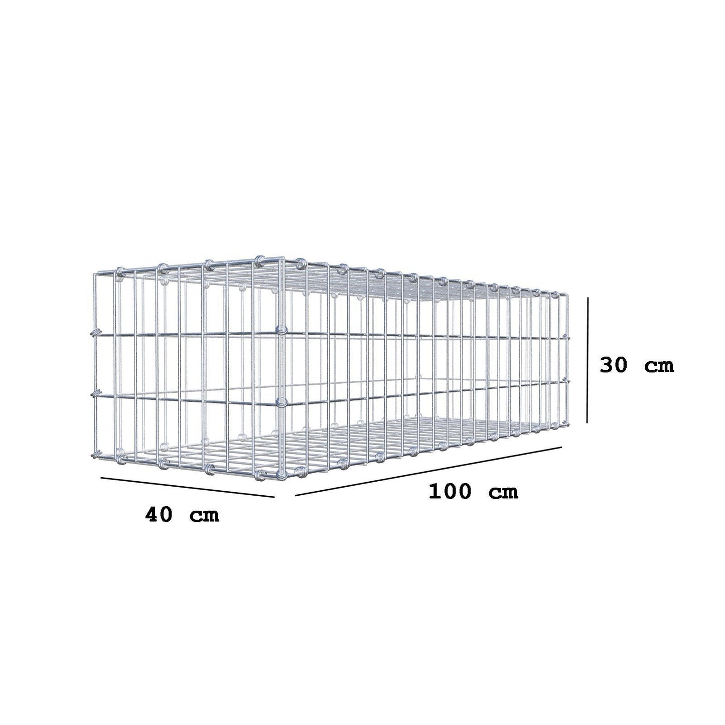 Gabione 100 cm x 30 cm x 40 cm (L x H x T), Maschenweite 5 x 10 cm, Spiralring