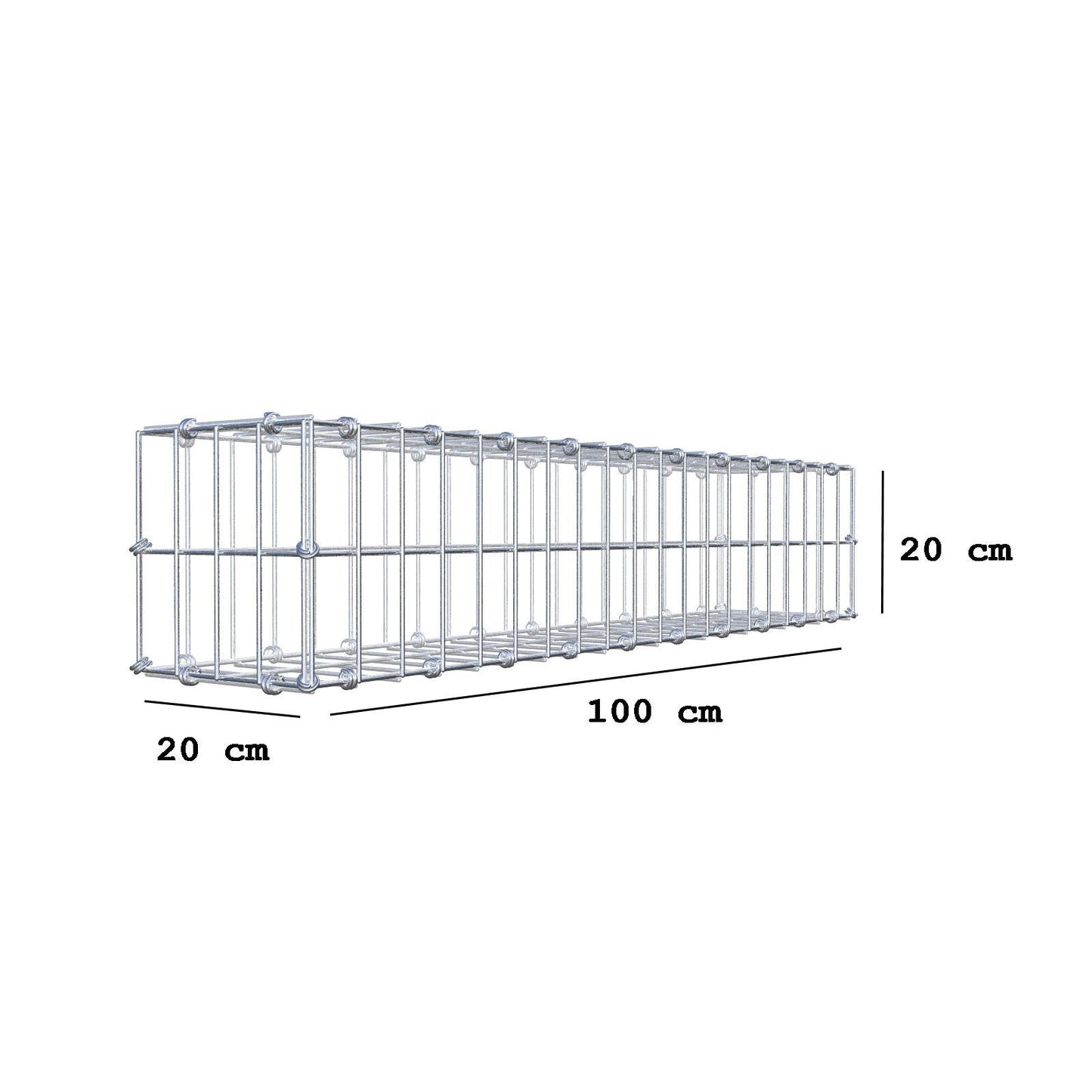 Gabione 100 cm x 20 cm x 20 cm (L x H x T), Maschenweite 5 x 10 cm, Spiralring