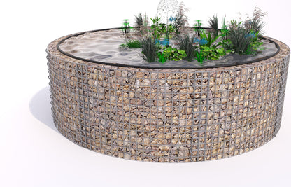 Schanskorven verhoogde vijver, rond, buitendiameter 262 cm, hoogte 80 cm, maaswijdte 5 x 5 cm, wanddikte 15 cm